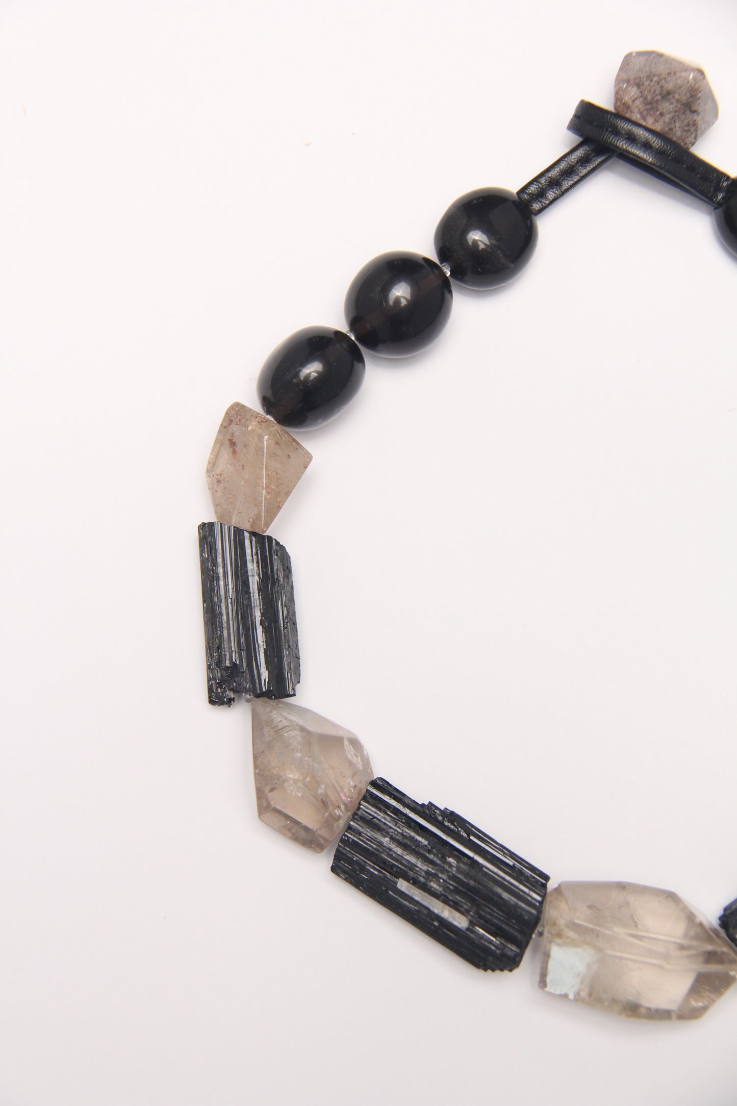 Necklace: tourmaline, rutilated quartz, obsidian