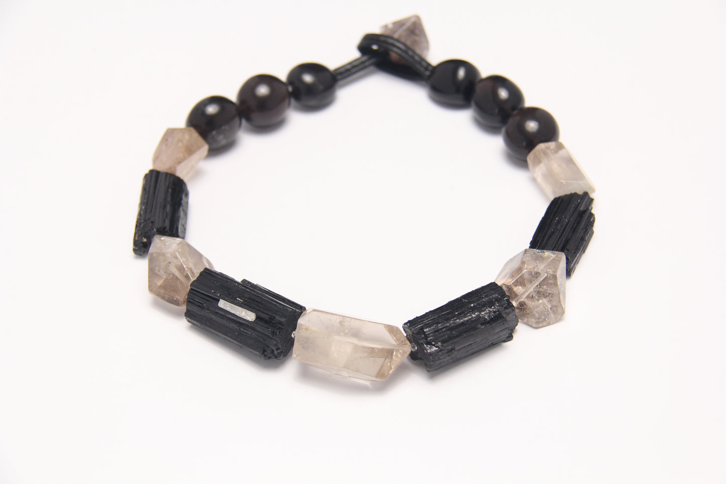 Necklace: tourmaline, rutilated quartz, obsidian