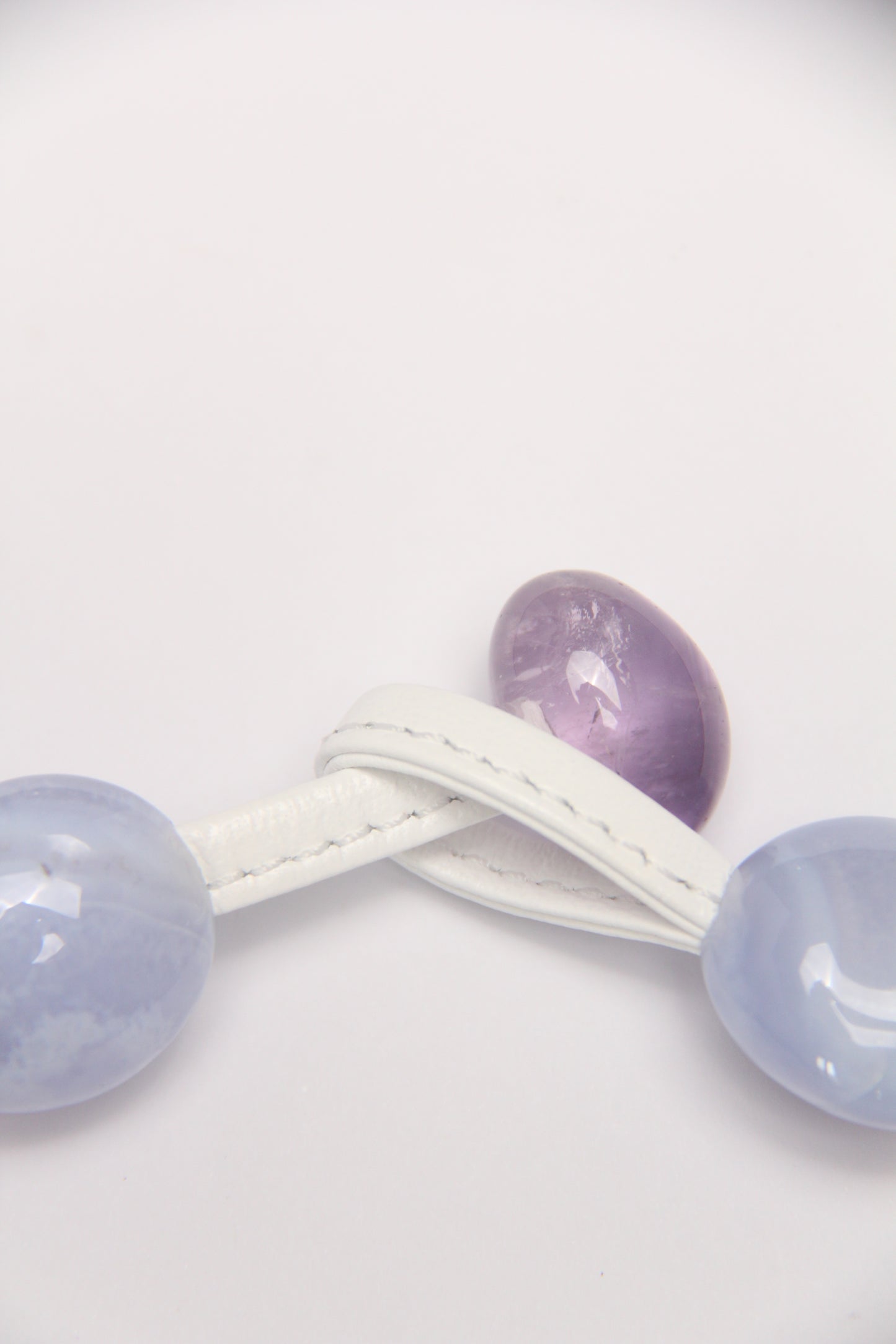 Necklace: blue lace agate,amethyst, kunzite, pearls