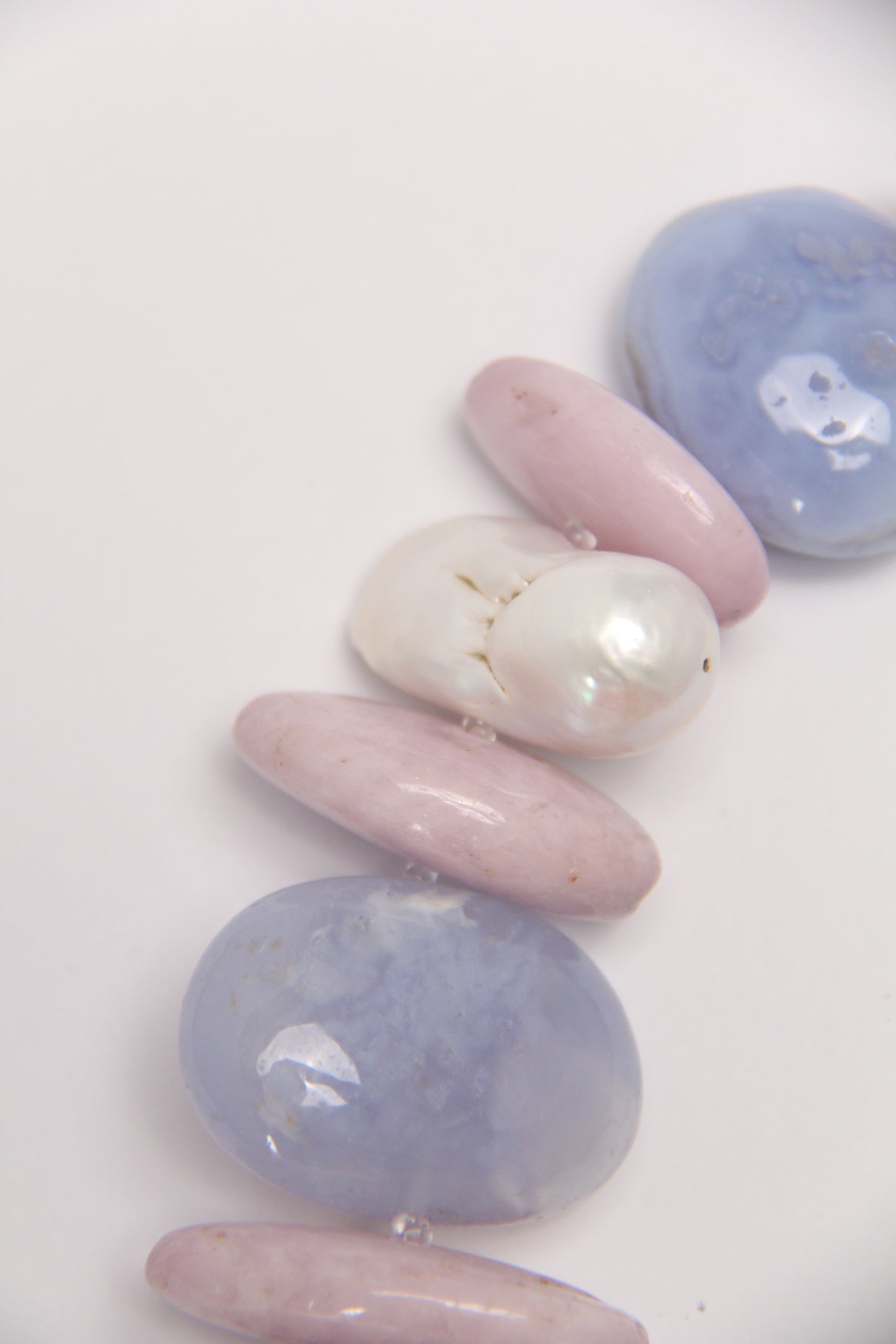 Necklace: blue lace agate,amethyst, kunzite, pearls