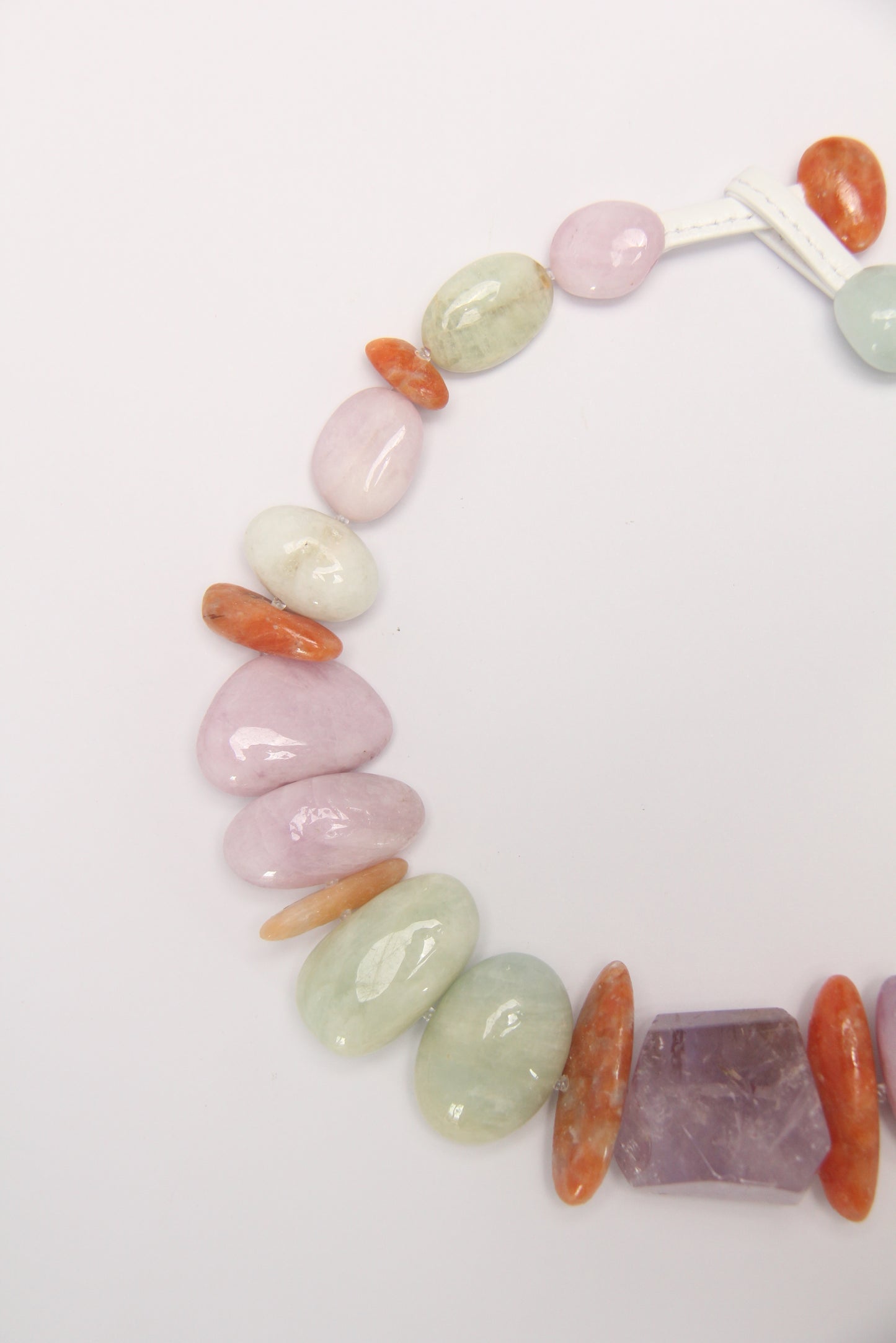 Necklace: morganite, kunzite, amethyst, calcite