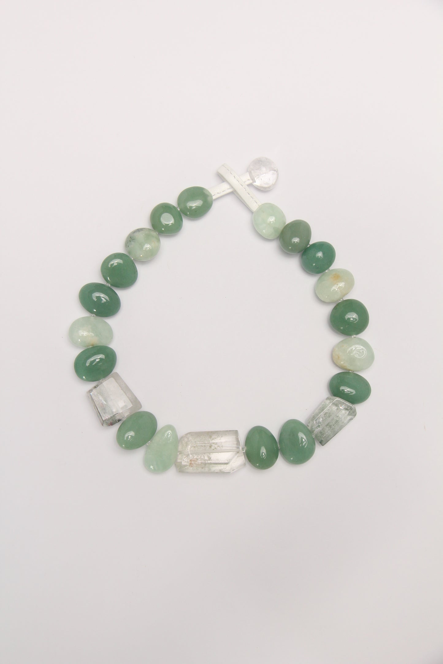 Necklace: phantom quartz, green aventurine, prehnite