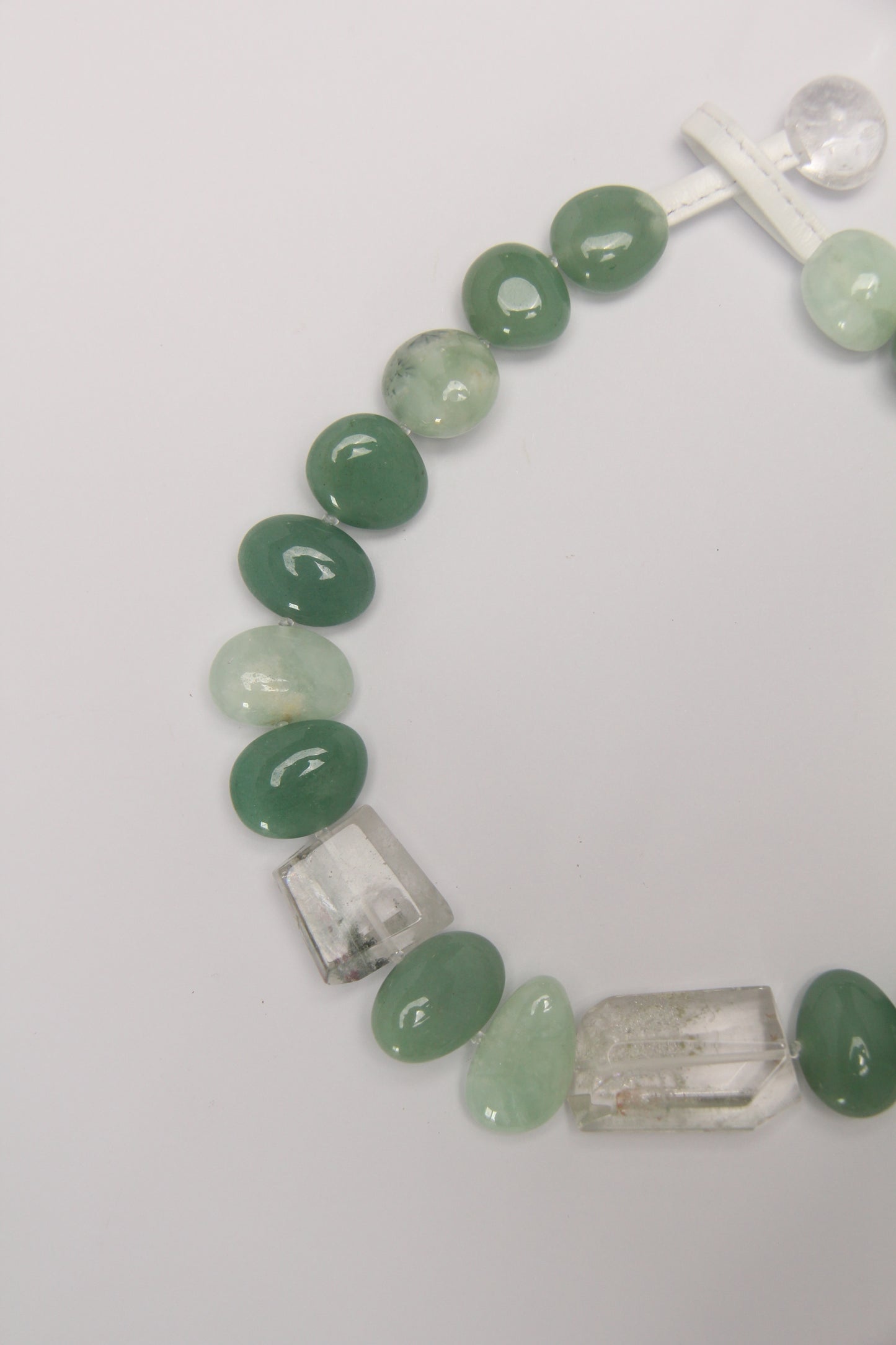 Necklace: phantom quartz, green aventurine, prehnite