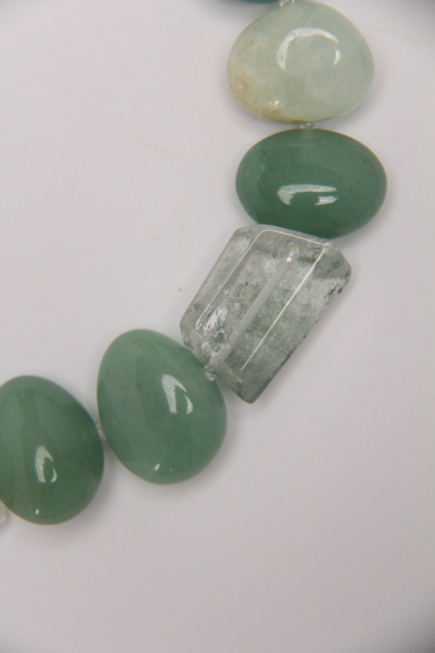 Necklace: phantom quartz, green aventurine, prehnite