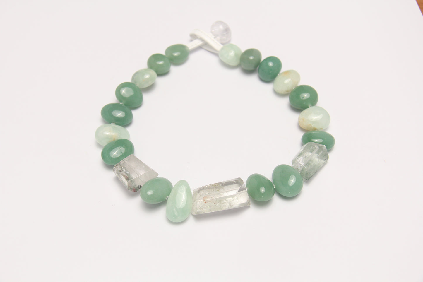 Necklace: phantom quartz, green aventurine, prehnite