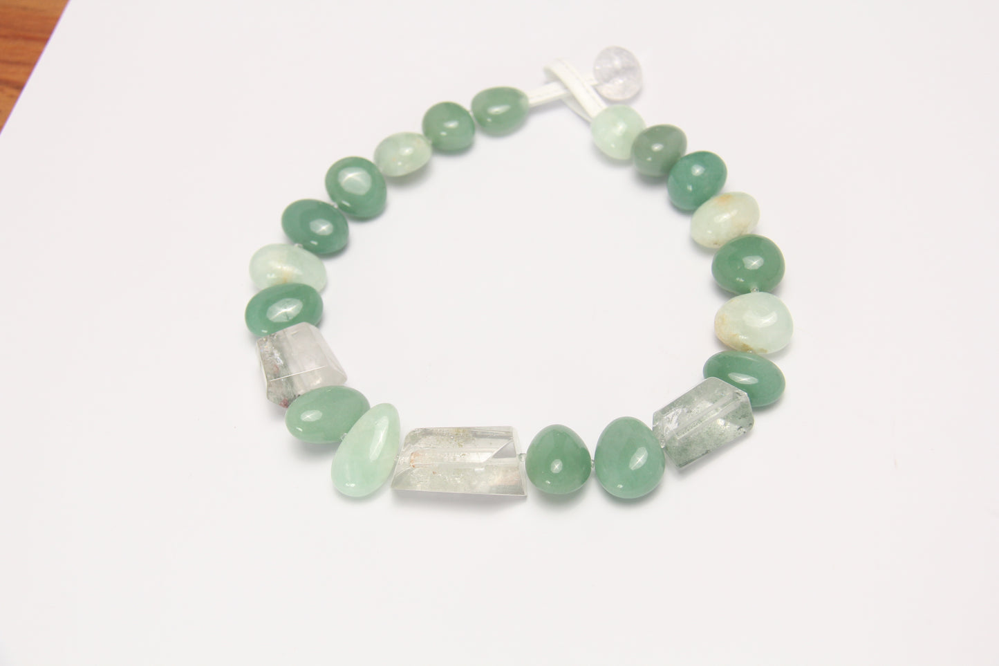 Necklace: phantom quartz, green aventurine, prehnite