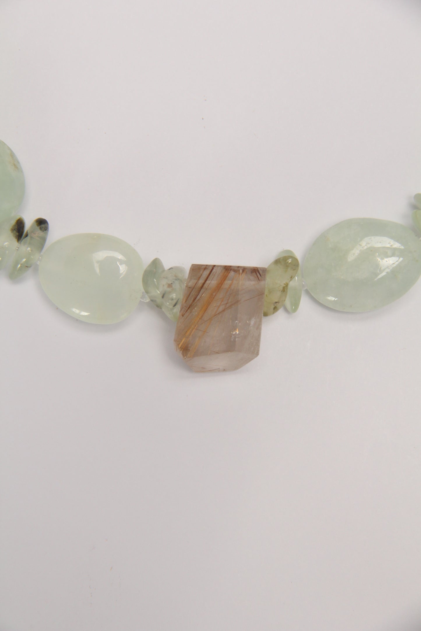 Necklace: rutilated quartz, prehnite