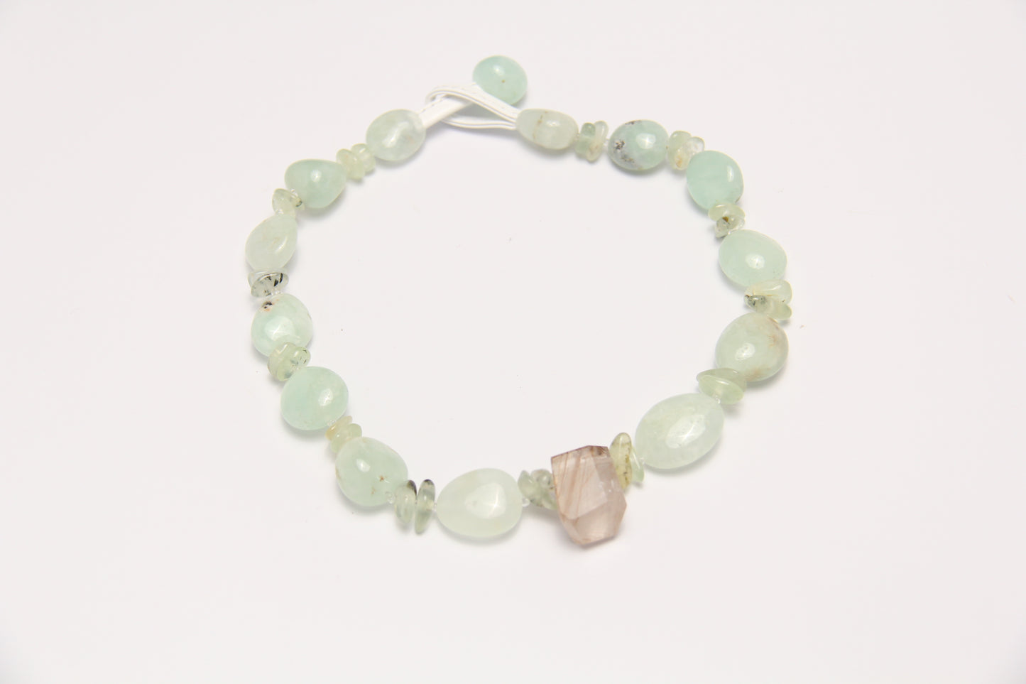 Necklace: rutilated quartz, prehnite