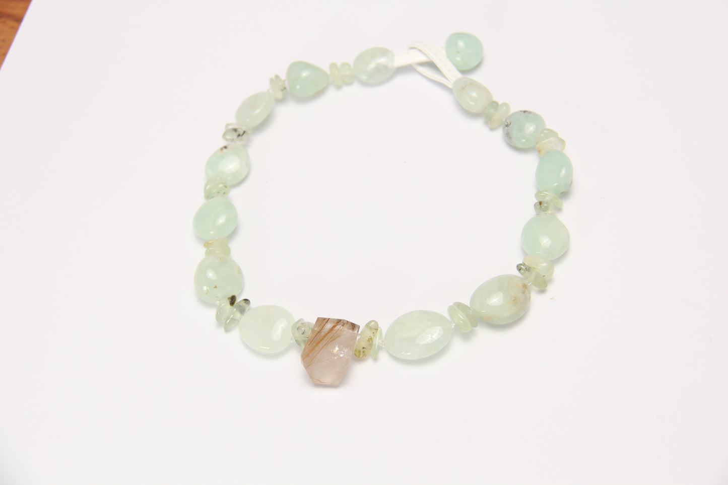 Necklace: rutilated quartz, prehnite