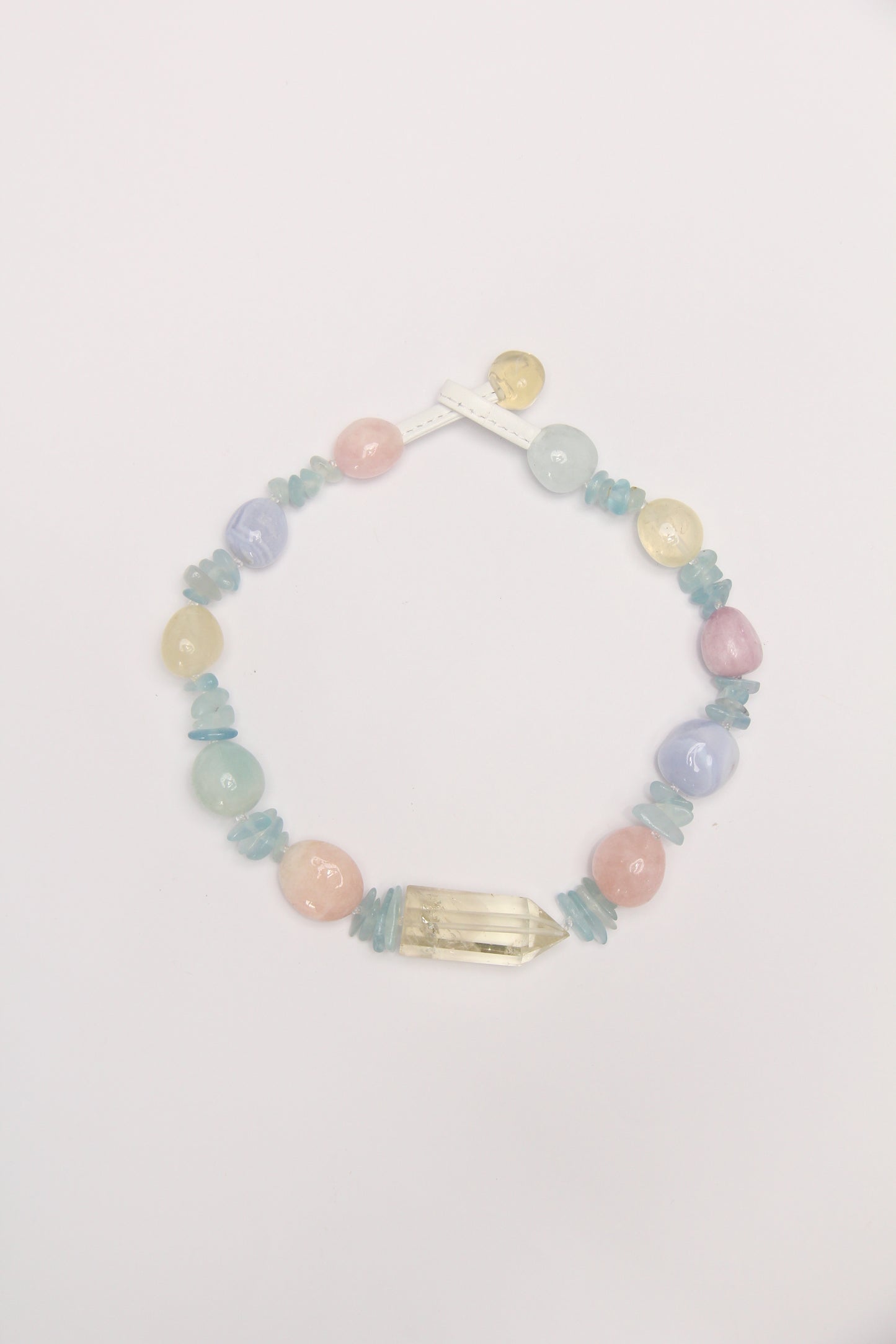 Necklace: citrine, morganite, kunzite, blue lace agate, aquamarine