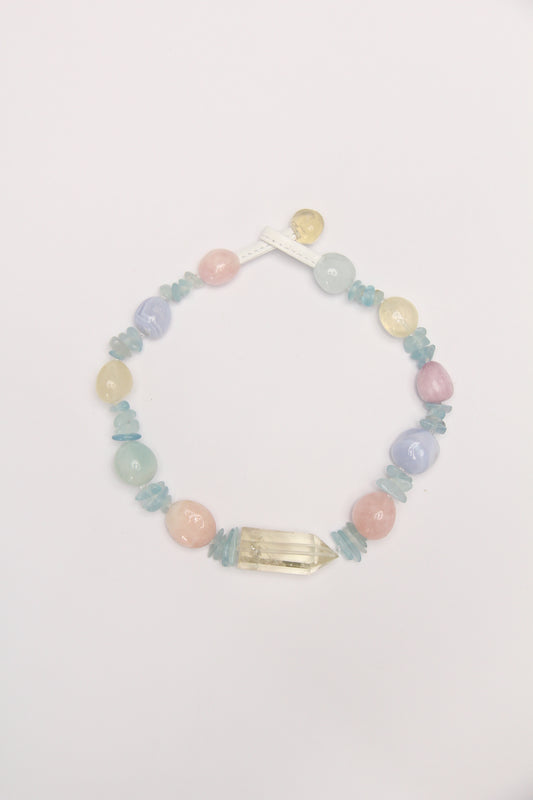 Necklace: citrine, morganite, kunzite, blue lace agate, aquamarine