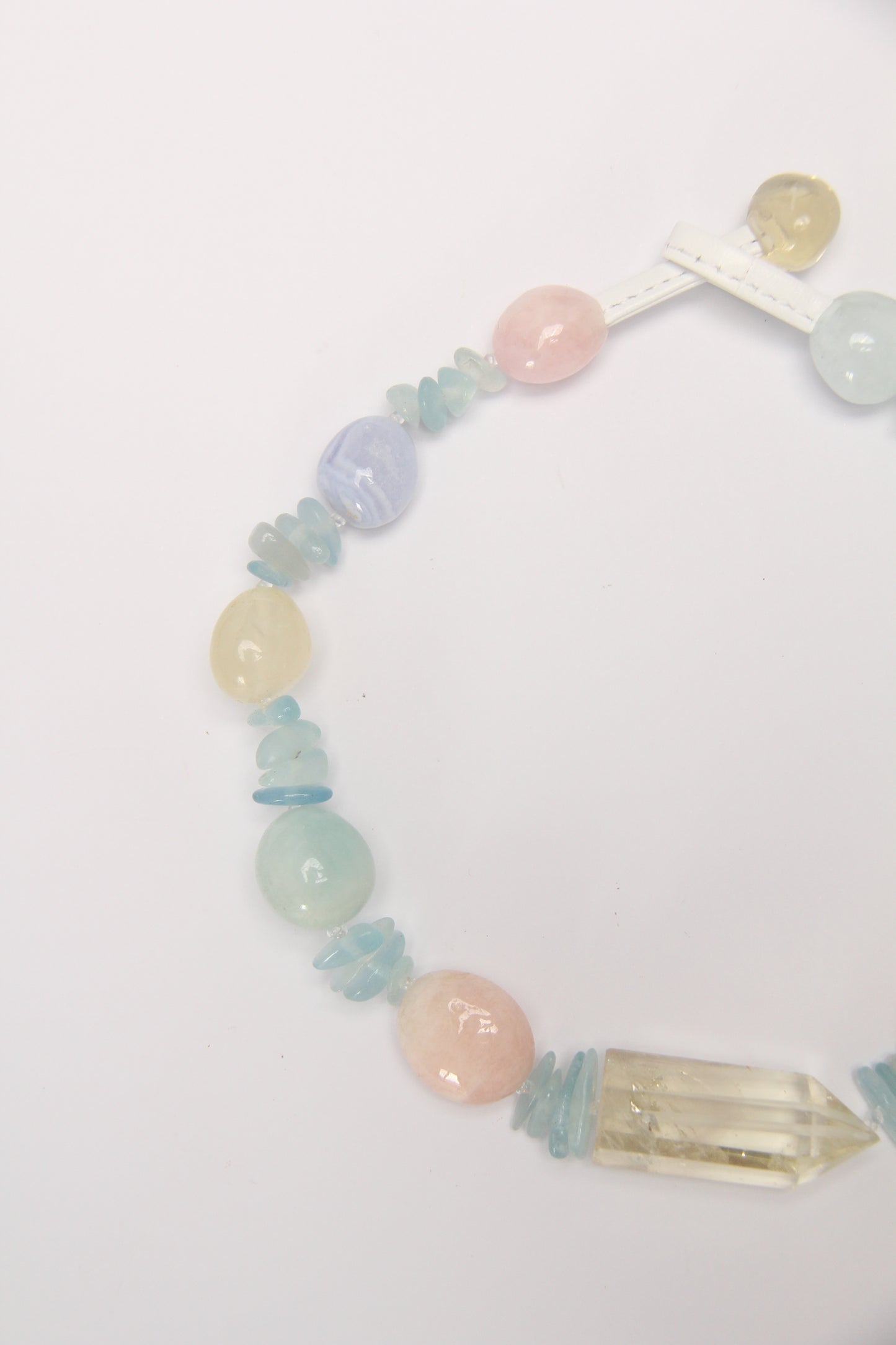 Necklace: citrine, morganite, kunzite, blue lace agate, aquamarine