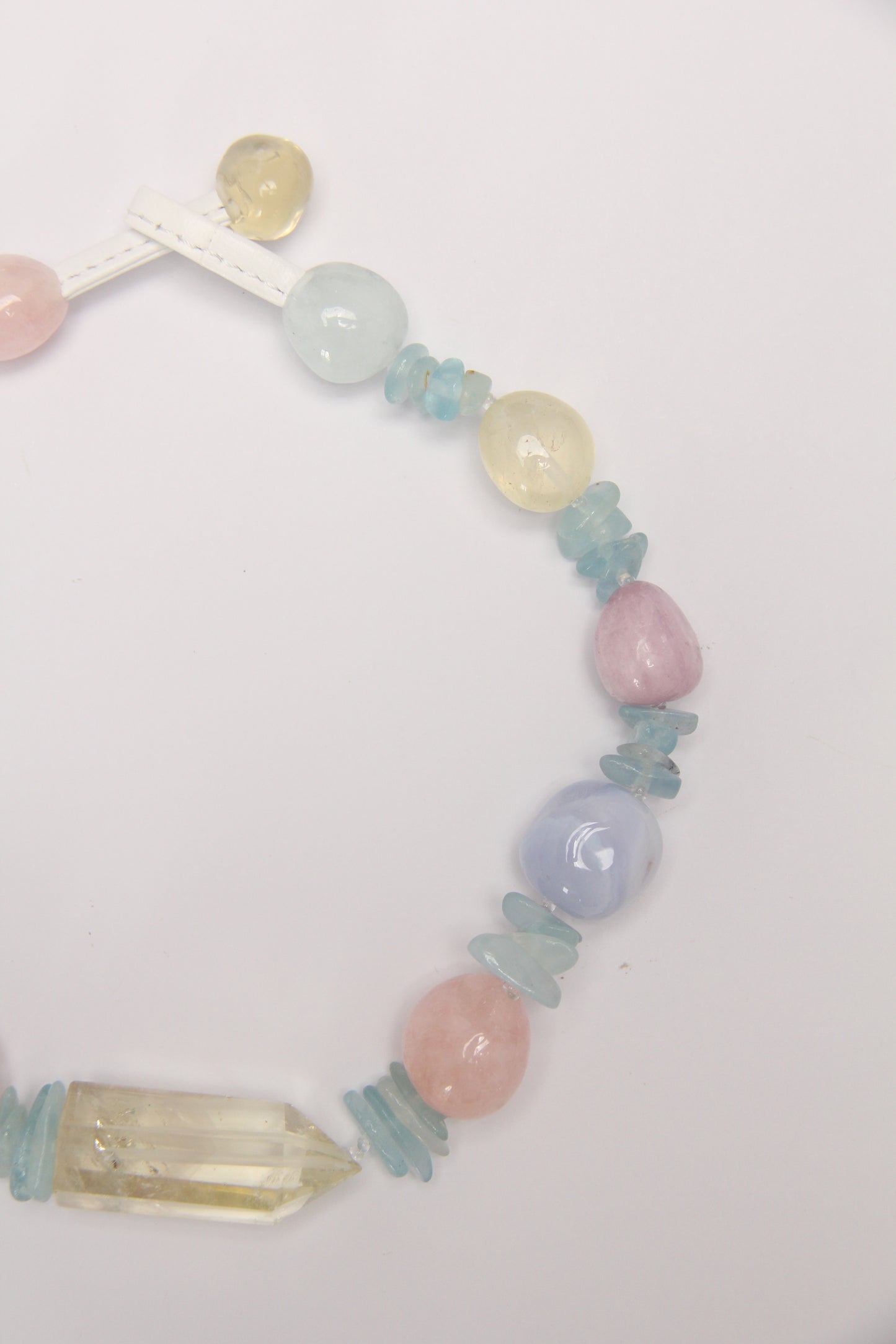 Necklace: citrine, morganite, kunzite, blue lace agate, aquamarine