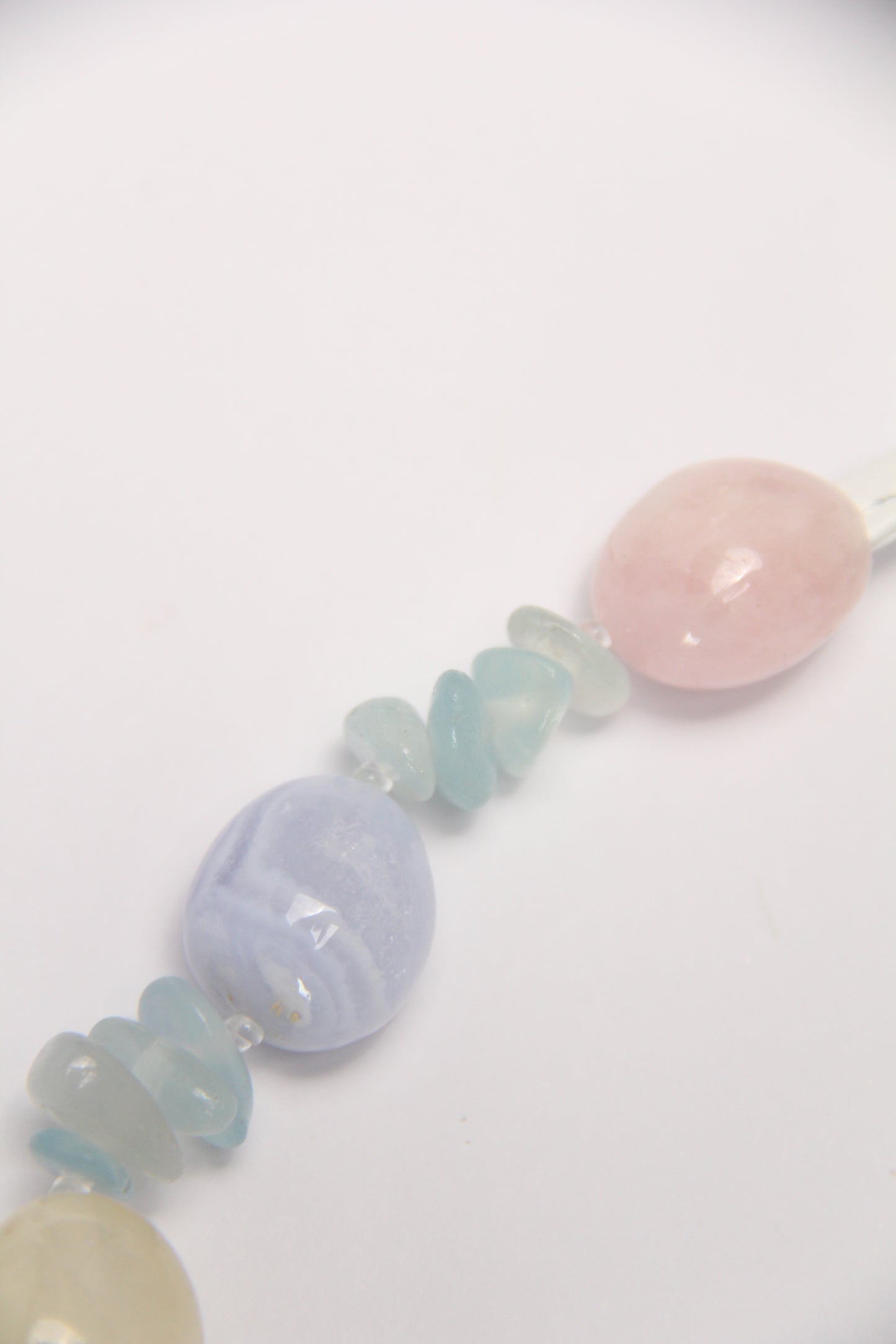 Necklace: citrine, morganite, kunzite, blue lace agate, aquamarine