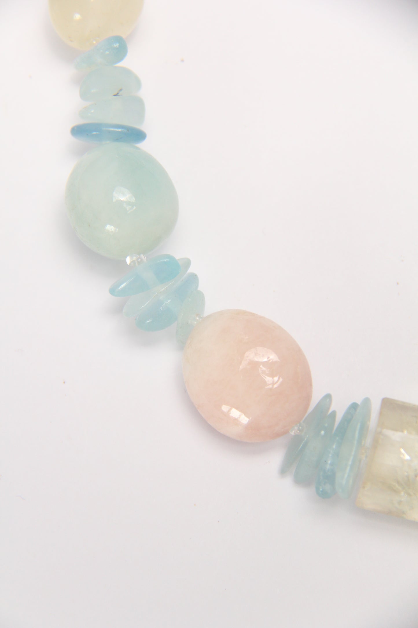 Necklace: citrine, morganite, kunzite, blue lace agate, aquamarine