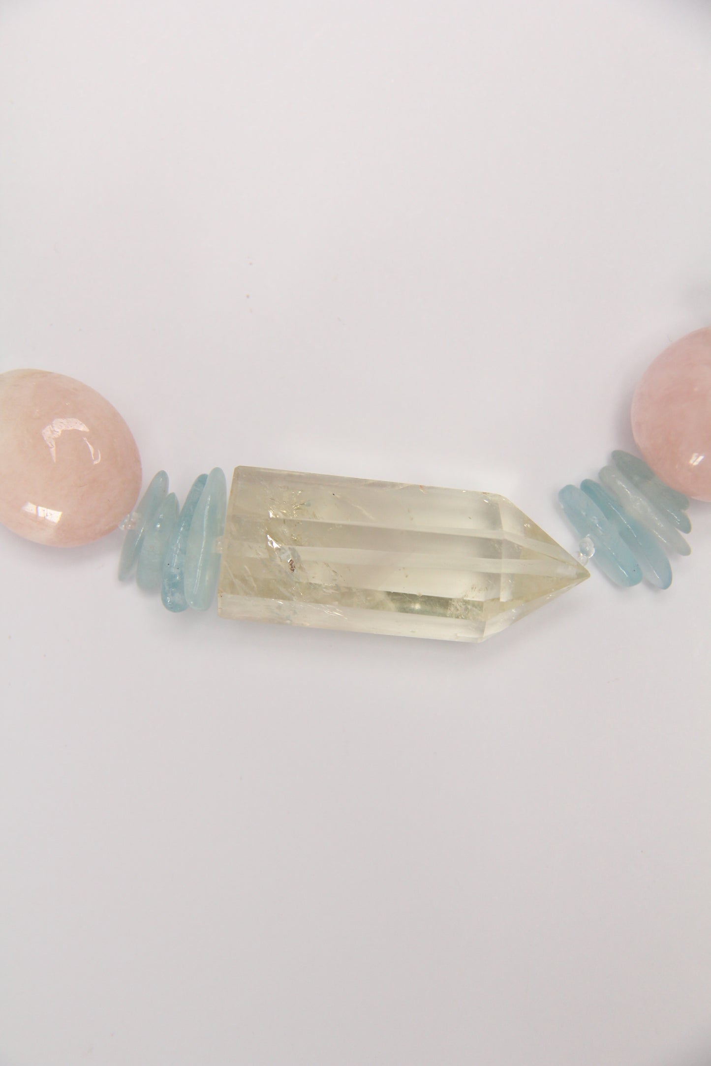 Necklace: citrine, morganite, kunzite, blue lace agate, aquamarine