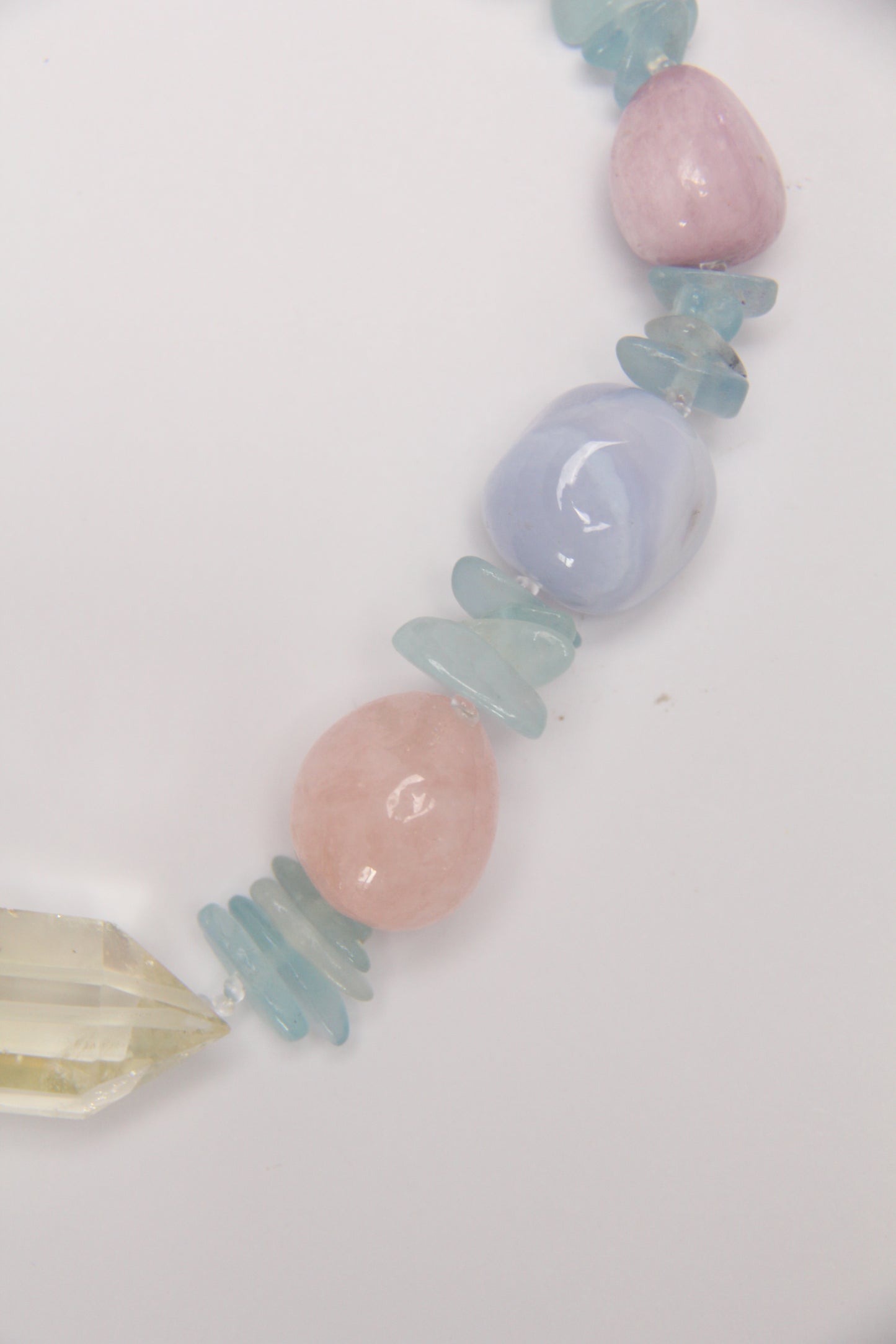 Necklace: citrine, morganite, kunzite, blue lace agate, aquamarine