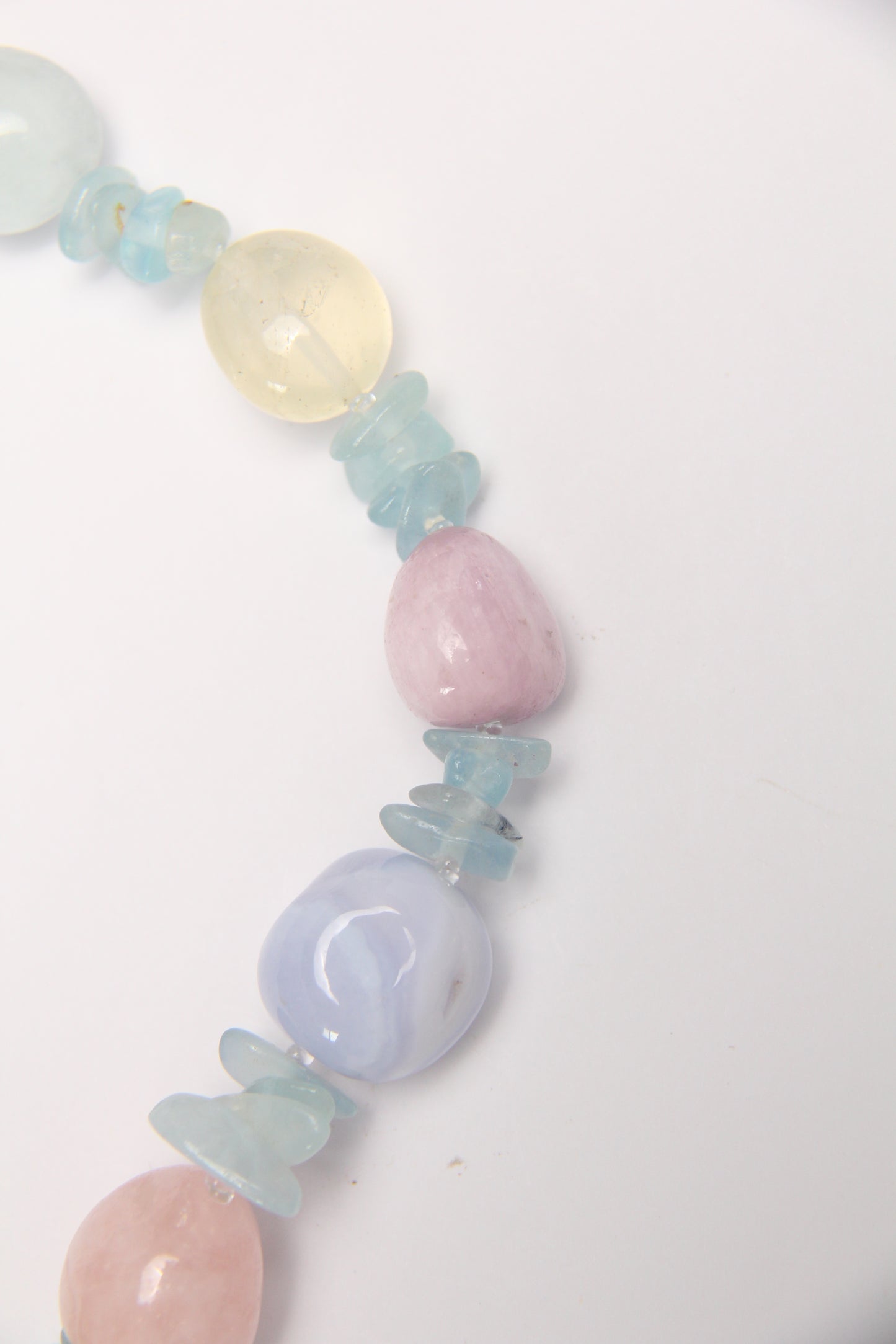 Necklace: citrine, morganite, kunzite, blue lace agate, aquamarine