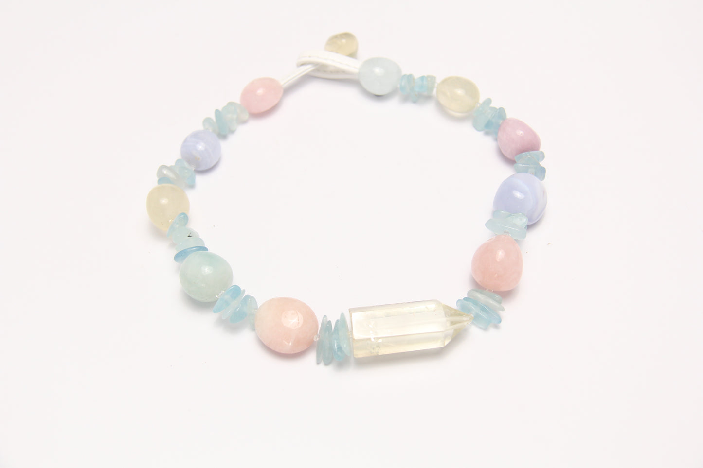 Necklace: citrine, morganite, kunzite, blue lace agate, aquamarine