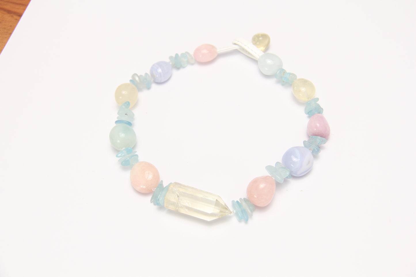 Necklace: citrine, morganite, kunzite, blue lace agate, aquamarine