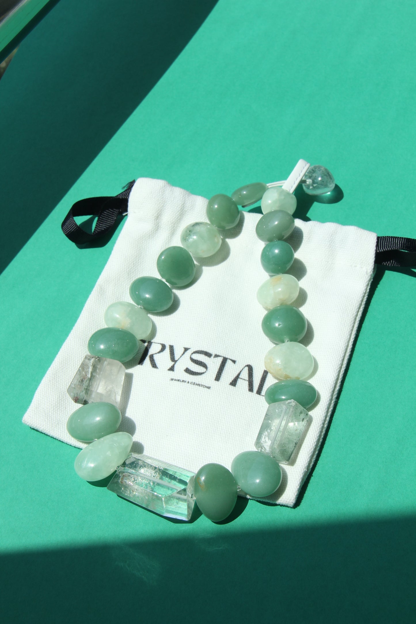 Necklace: phantom quartz, green aventurine, prehnite