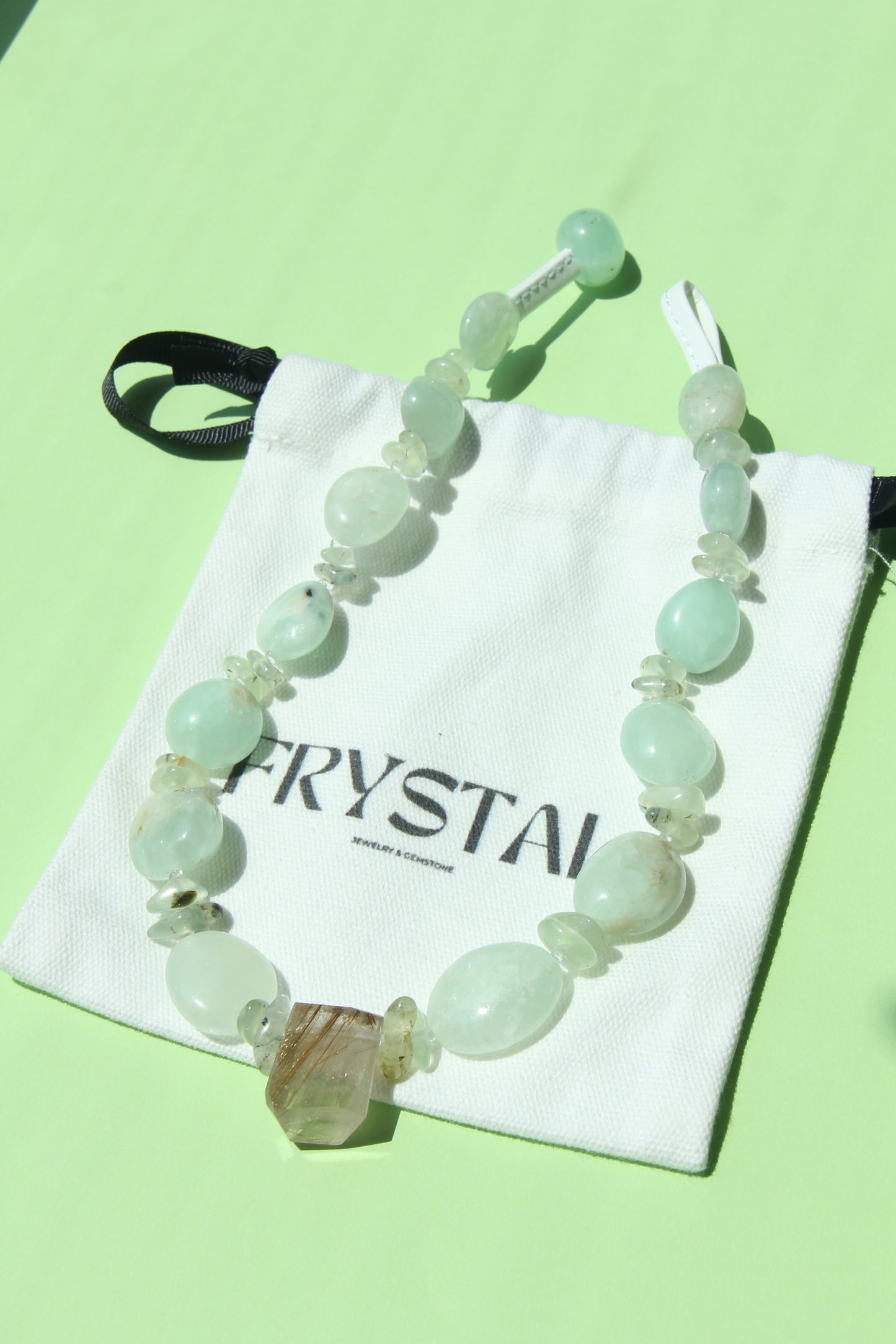 Necklace: rutilated quartz, prehnite