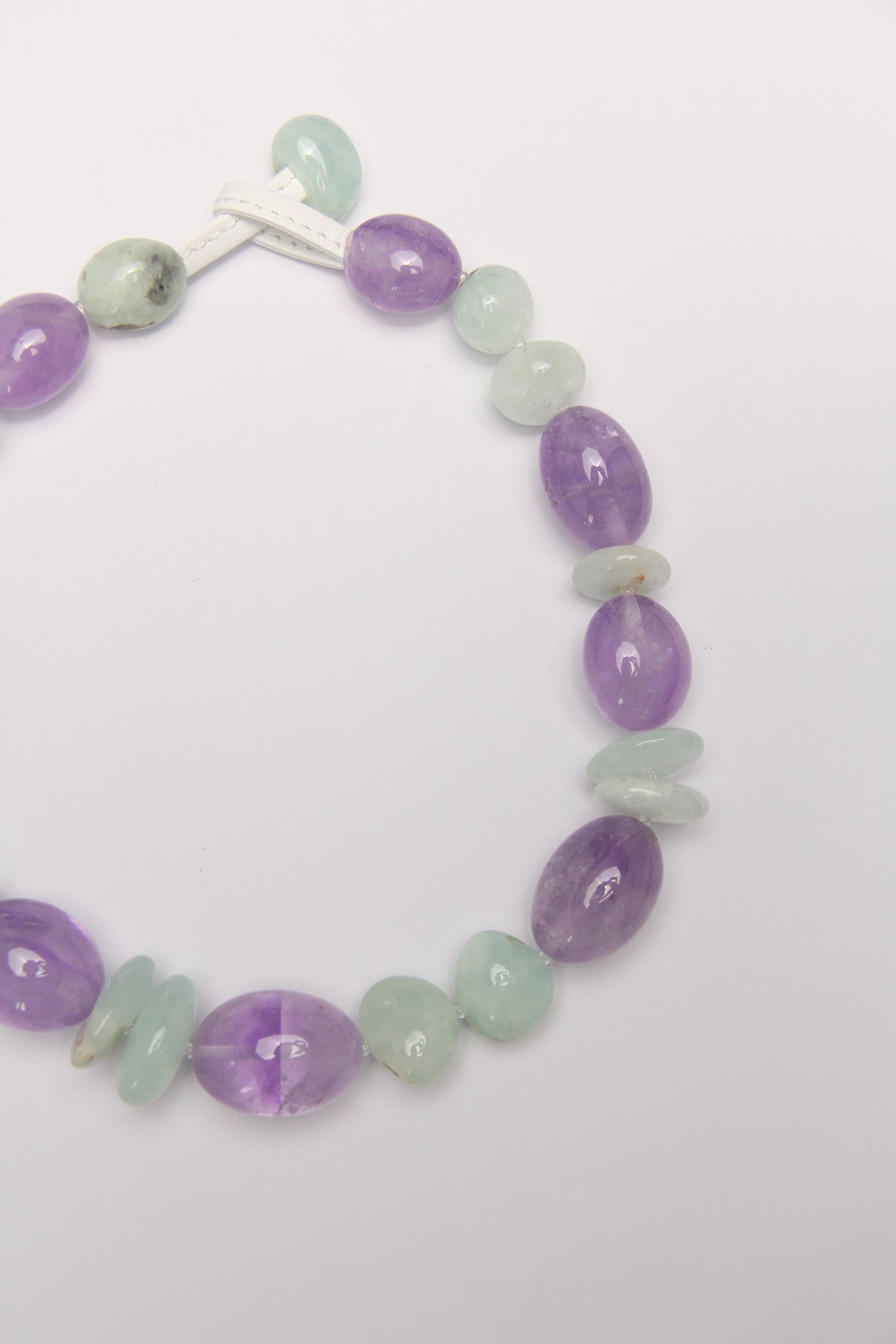 Necklace: amethyst, prehnite