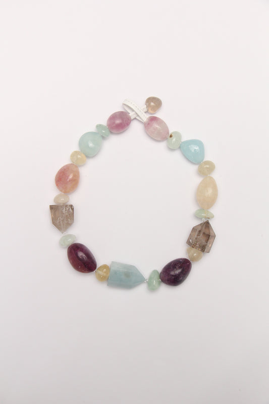 Necklace: aquamarine, smoky quartz, fluorite,citrine, prehnite