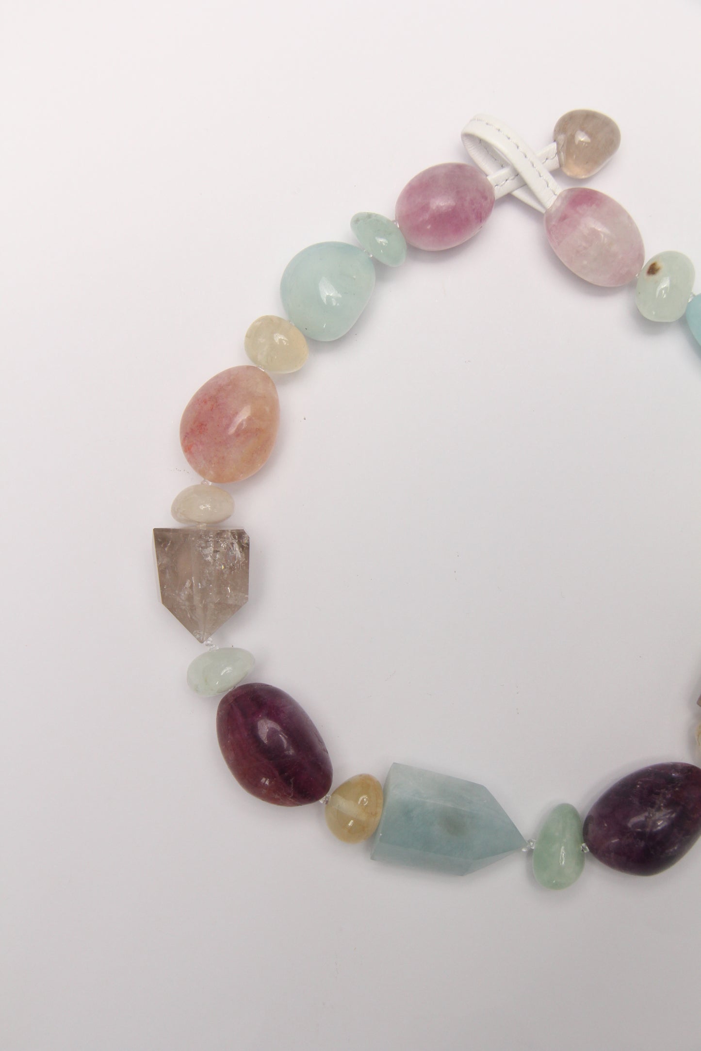 Necklace: aquamarine, smoky quartz, fluorite,citrine, prehnite