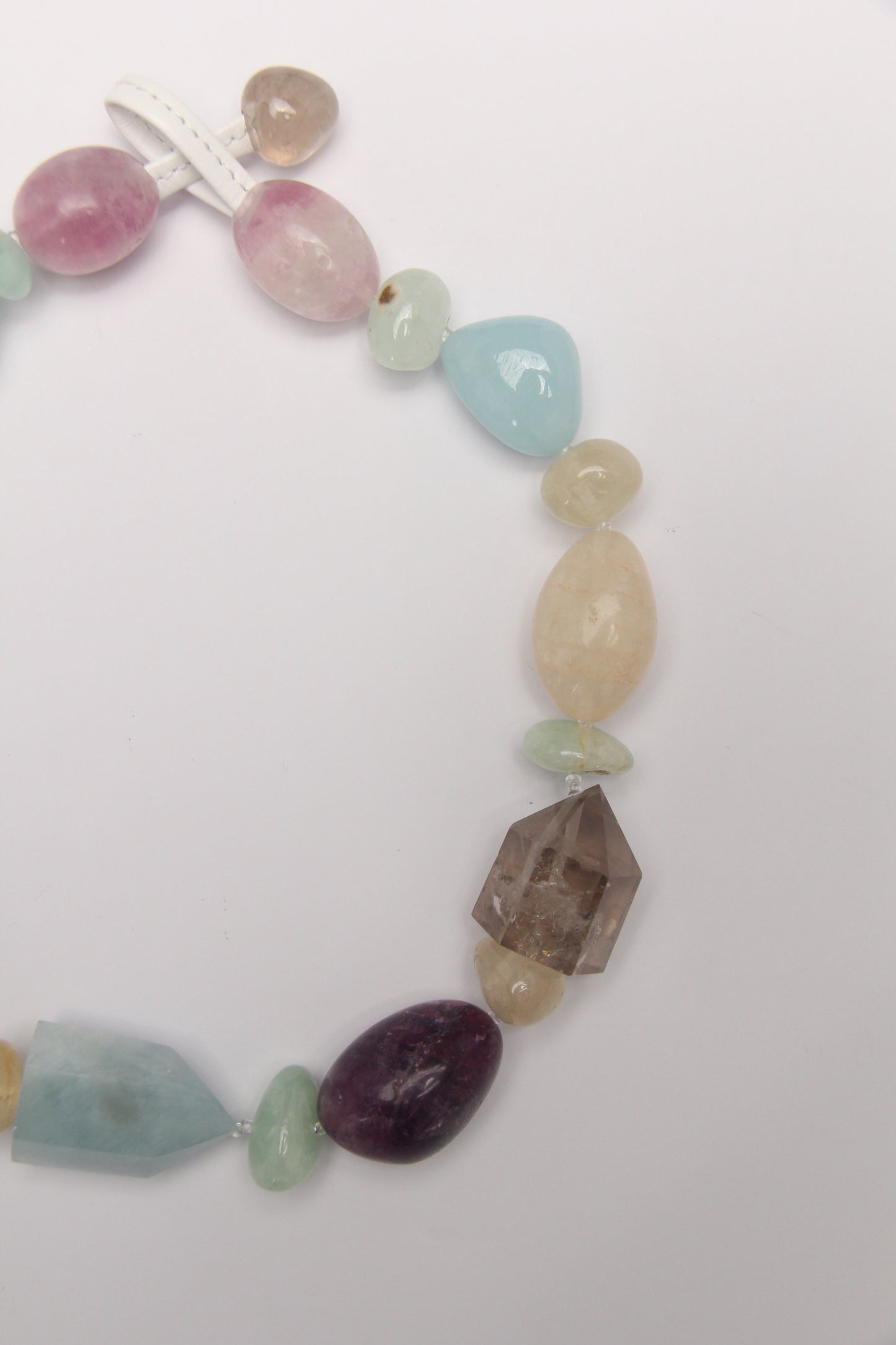 Necklace: aquamarine, smoky quartz, fluorite,citrine, prehnite