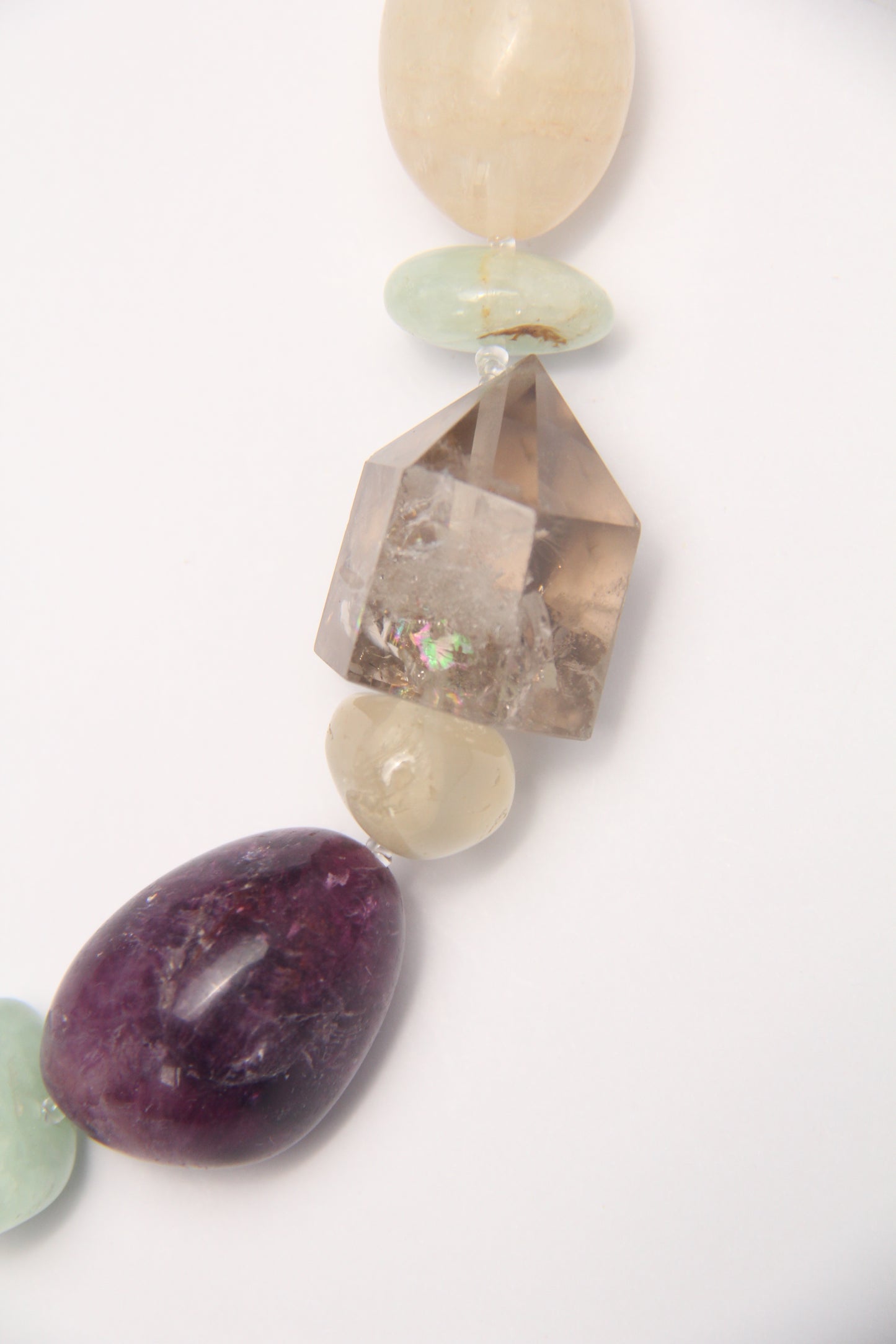 Necklace: aquamarine, smoky quartz, fluorite,citrine, prehnite