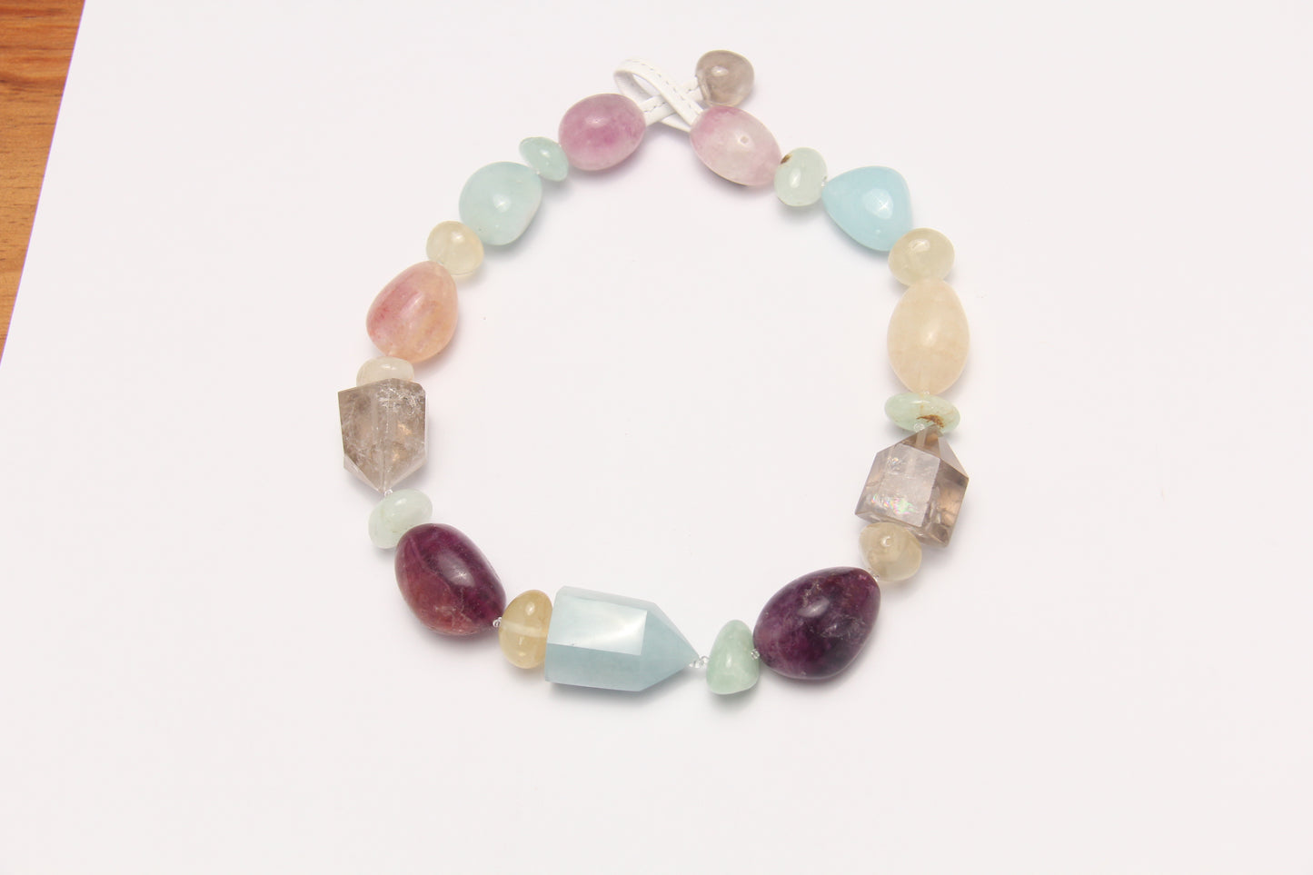 Necklace: aquamarine, smoky quartz, fluorite,citrine, prehnite