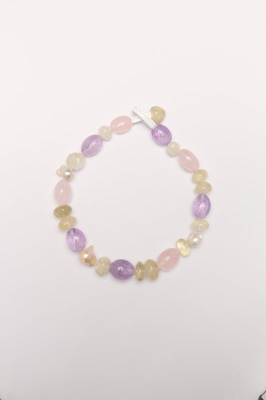 Necklace: amethyst, rose quartz, citrine, pearls