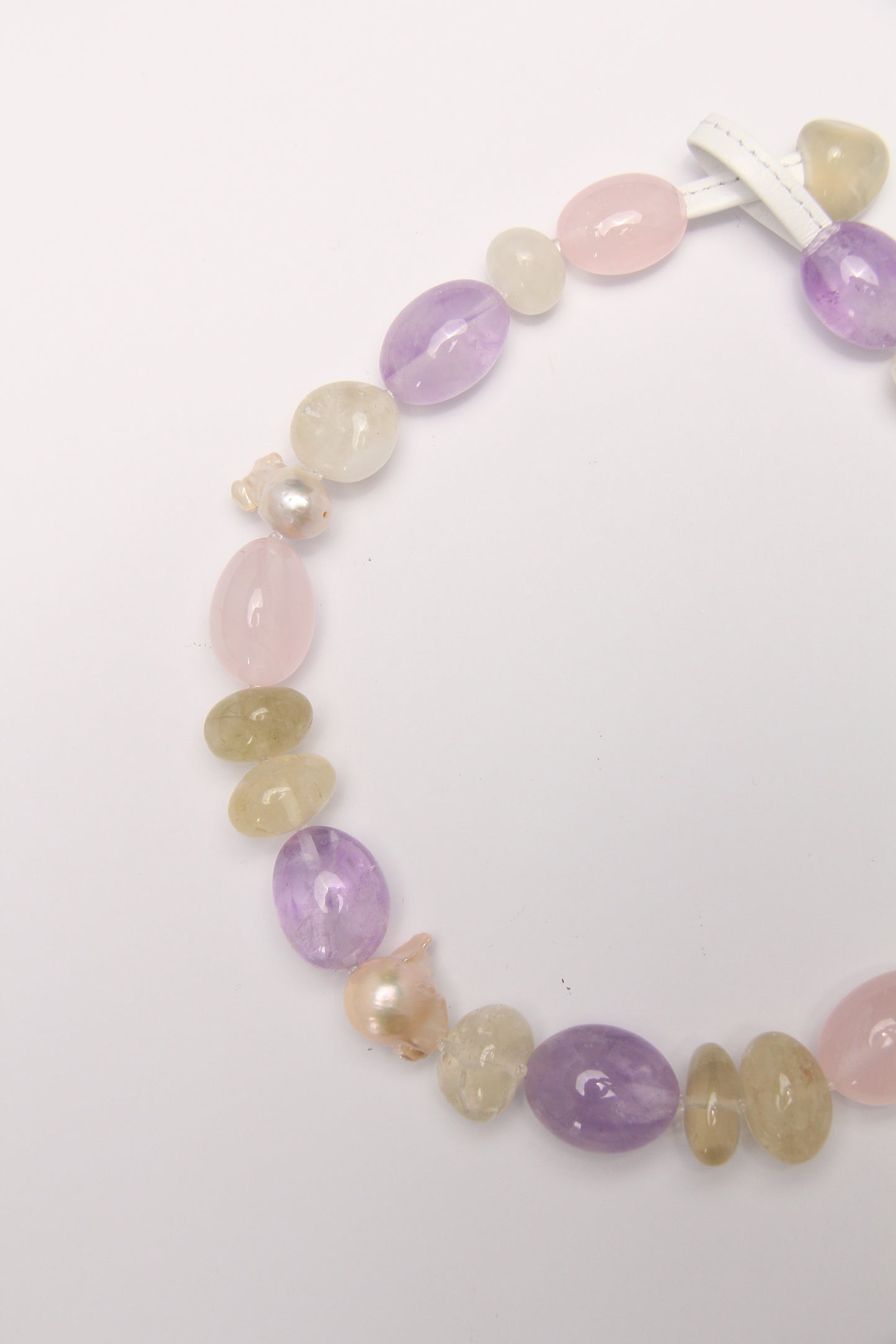 Necklace: amethyst, rose quartz, citrine, pearls