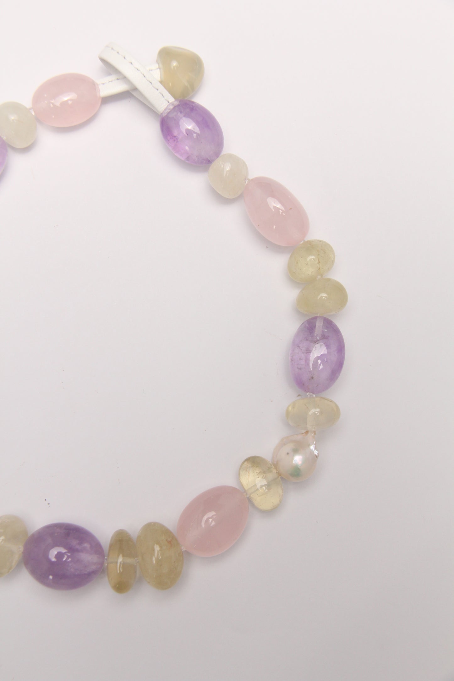 Necklace: amethyst, rose quartz, citrine, pearls