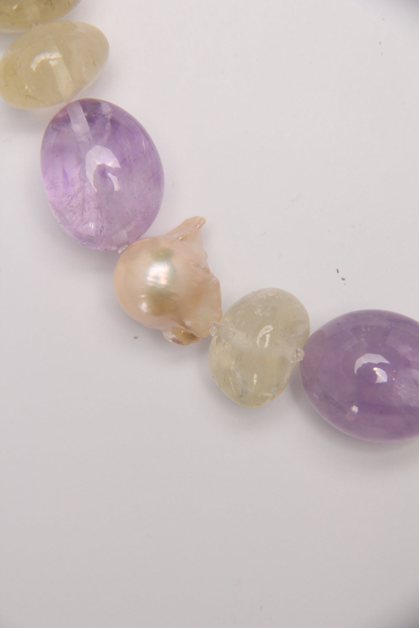 Necklace: amethyst, rose quartz, citrine, pearls