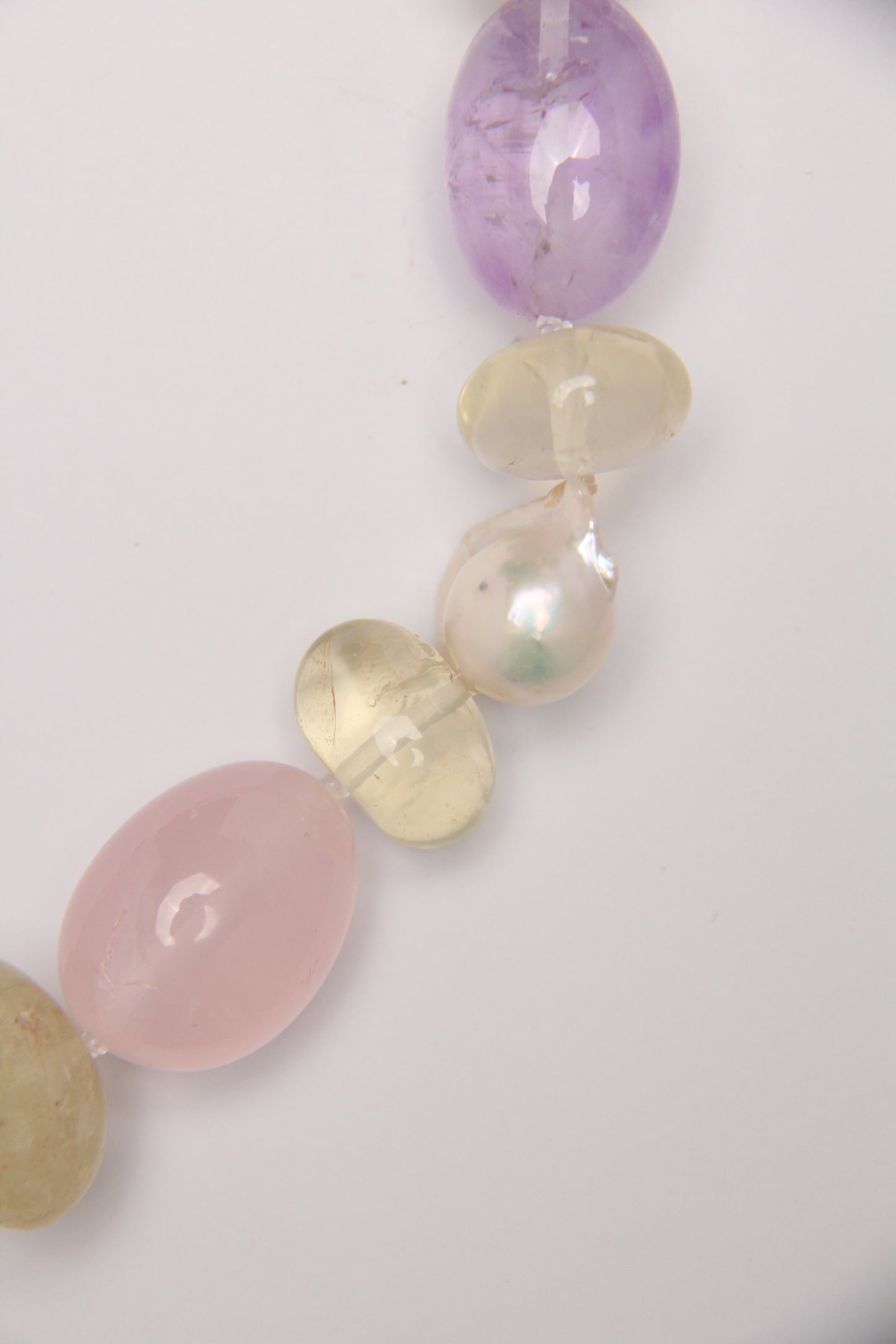 Necklace: amethyst, rose quartz, citrine, pearls