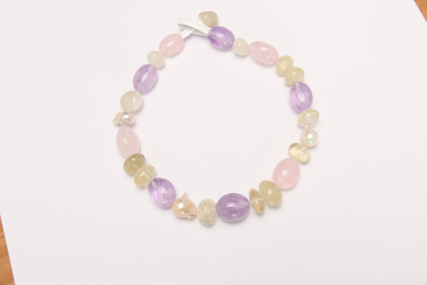 Necklace: amethyst, rose quartz, citrine, pearls