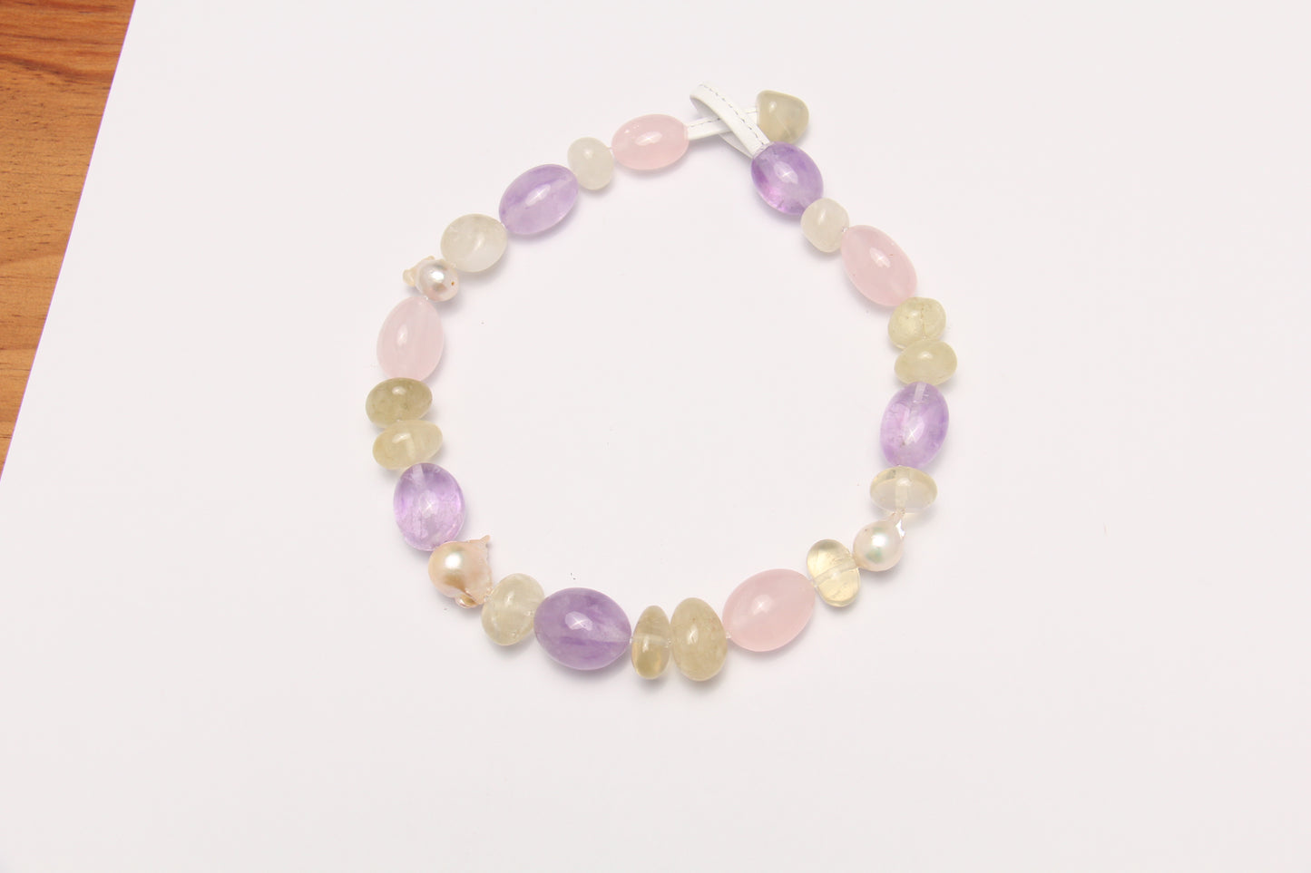 Necklace: amethyst, rose quartz, citrine, pearls