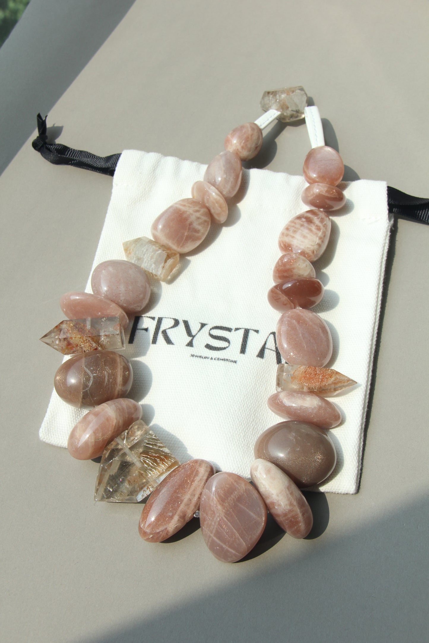 Necklace: sunstone, phantom quartz