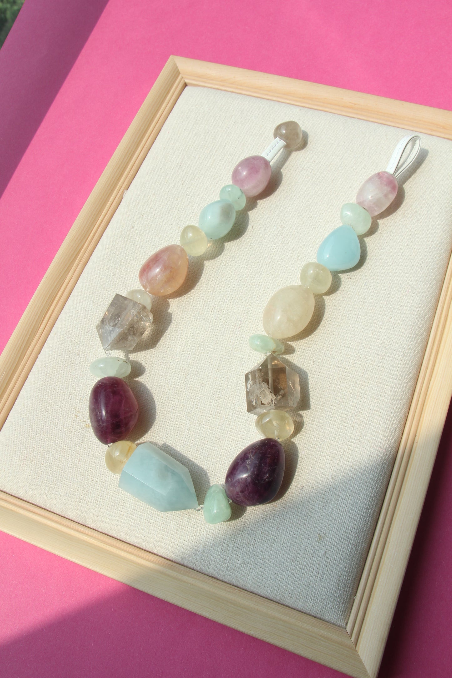 Necklace: aquamarine, smoky quartz, fluorite,citrine, prehnite