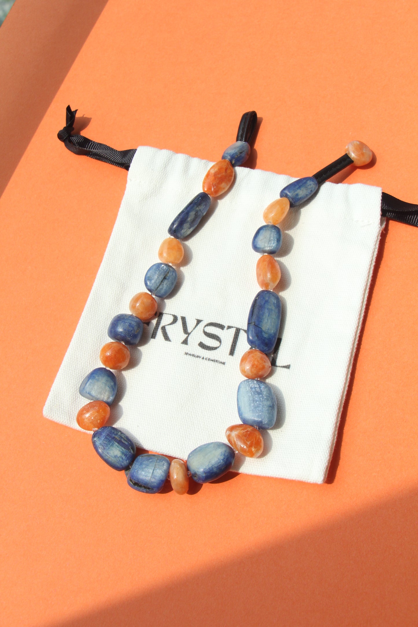 Necklace: kyanite, calcite