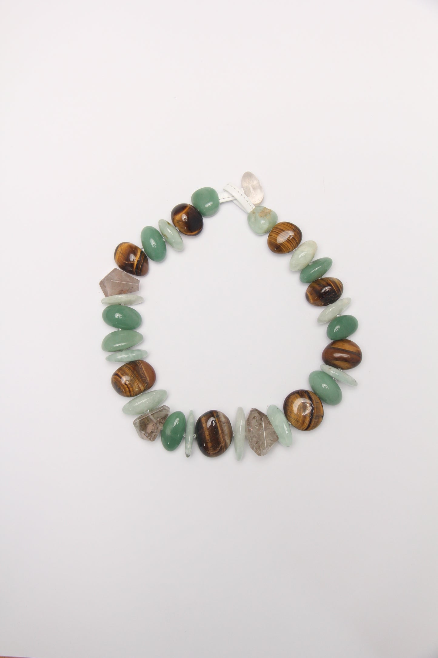 Necklace: tiger's eye, prehnite, phantom quartz, green aventurine