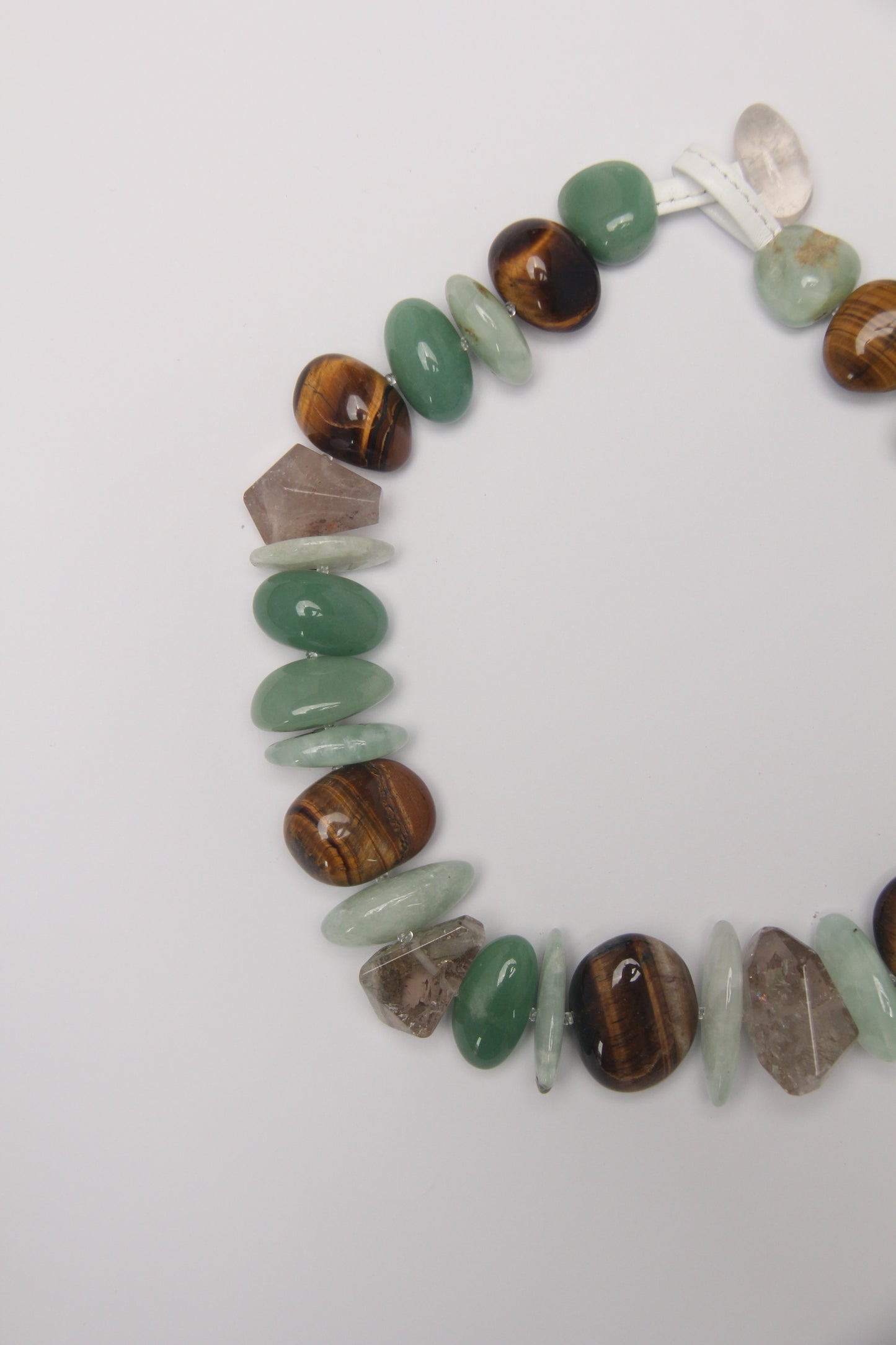 Necklace: tiger's eye, prehnite, phantom quartz, green aventurine