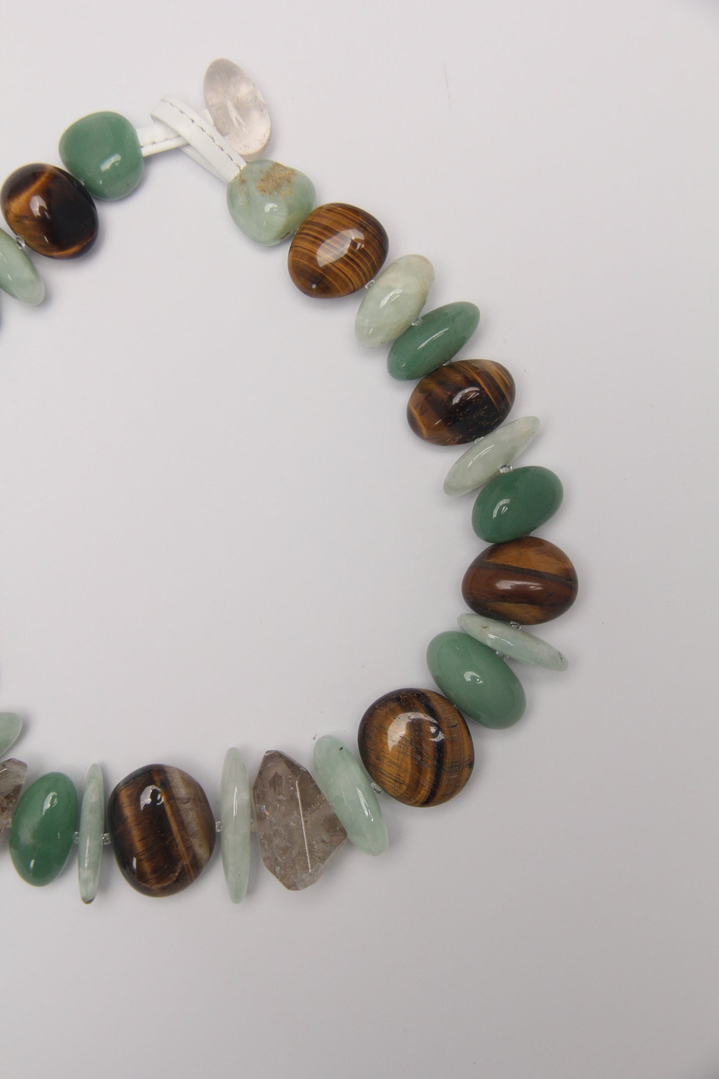 Necklace: tiger's eye, prehnite, phantom quartz, green aventurine