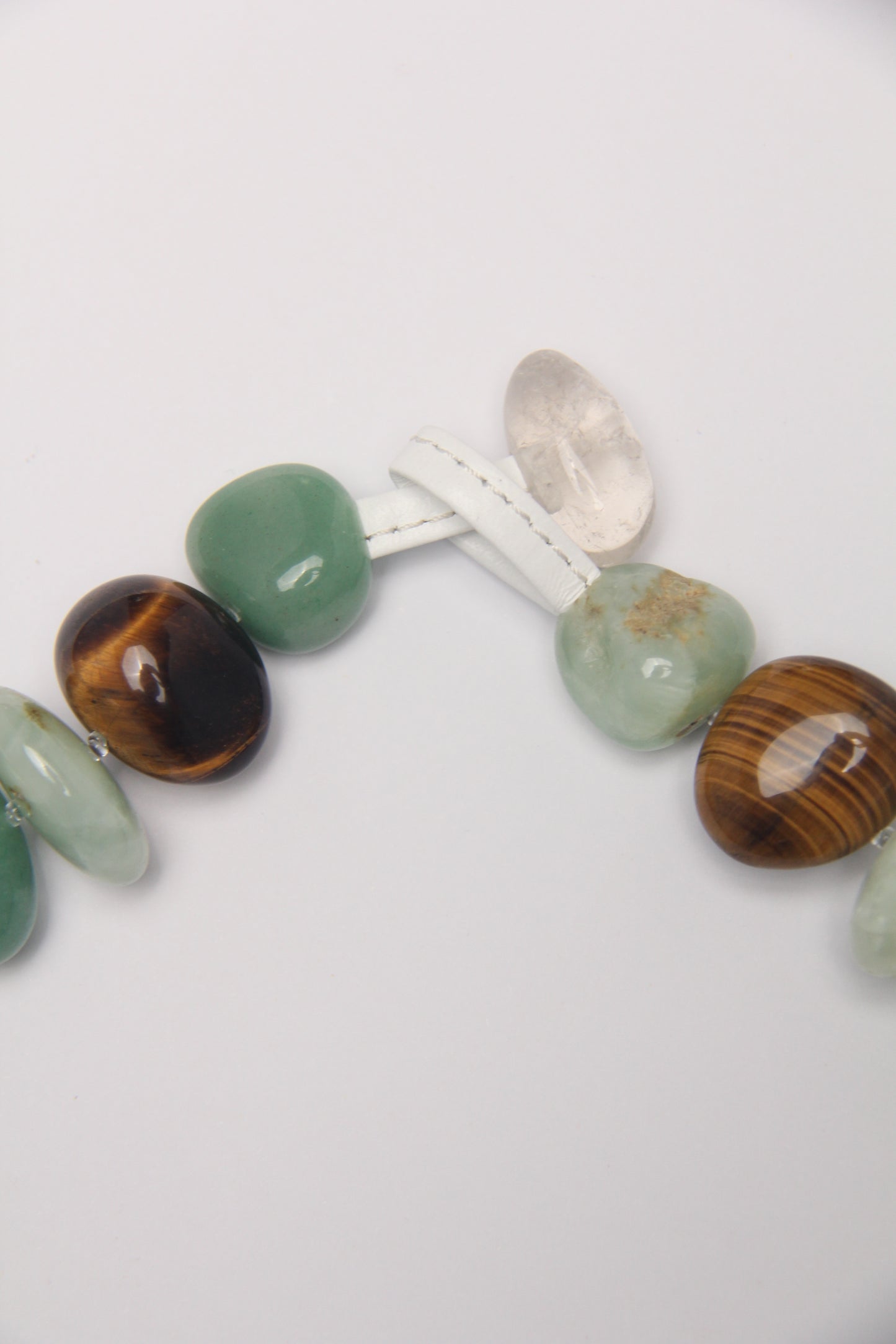 Necklace: tiger's eye, prehnite, phantom quartz, green aventurine