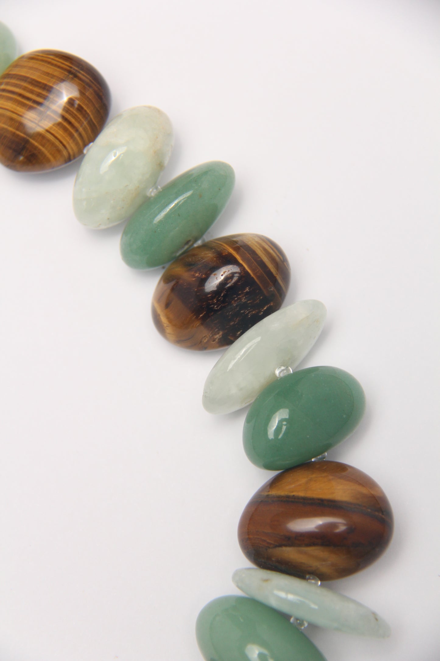 Necklace: tiger's eye, prehnite, phantom quartz, green aventurine