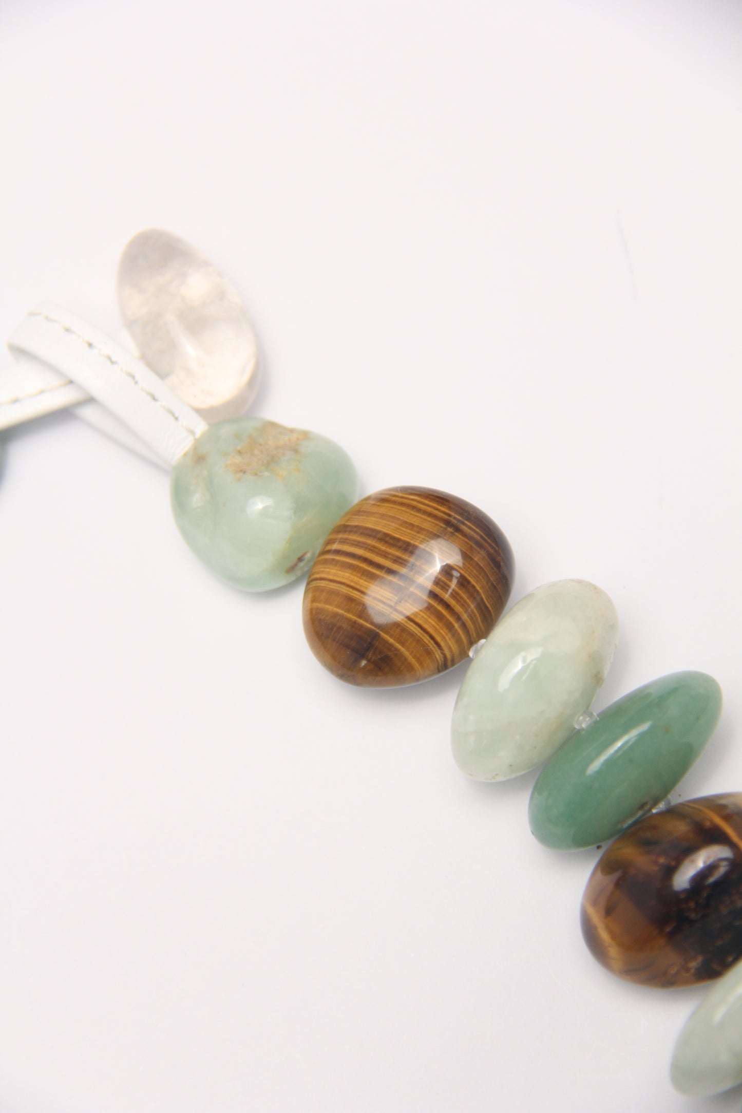 Necklace: tiger's eye, prehnite, phantom quartz, green aventurine