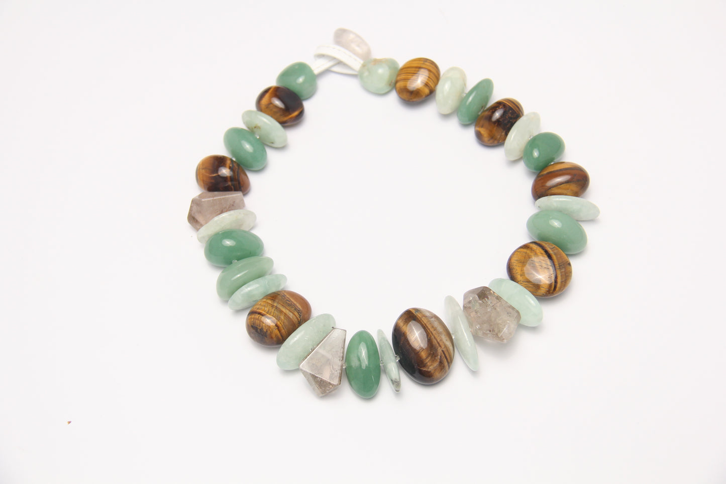 Necklace: tiger's eye, prehnite, phantom quartz, green aventurine