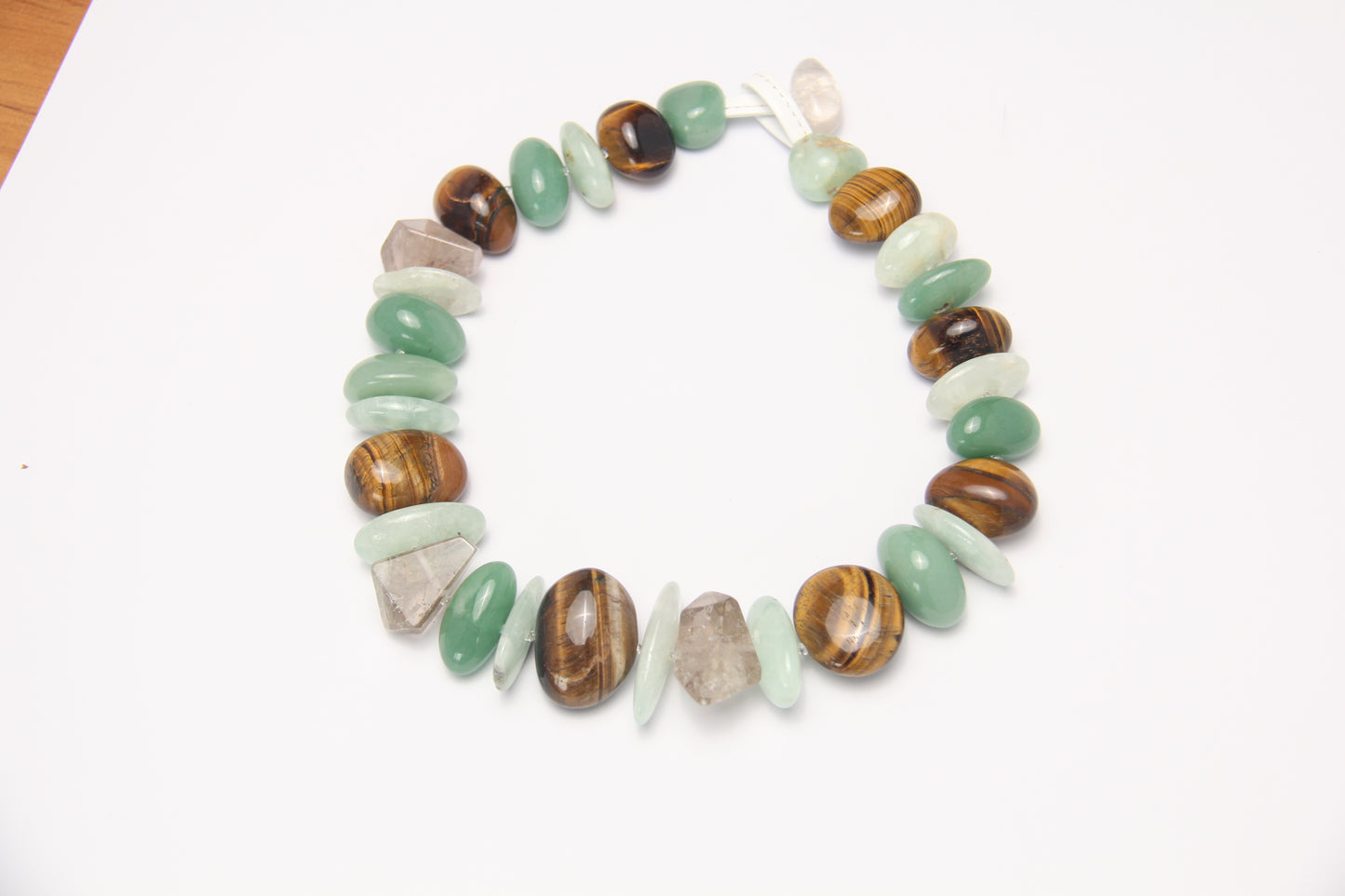 Necklace: tiger's eye, prehnite, phantom quartz, green aventurine